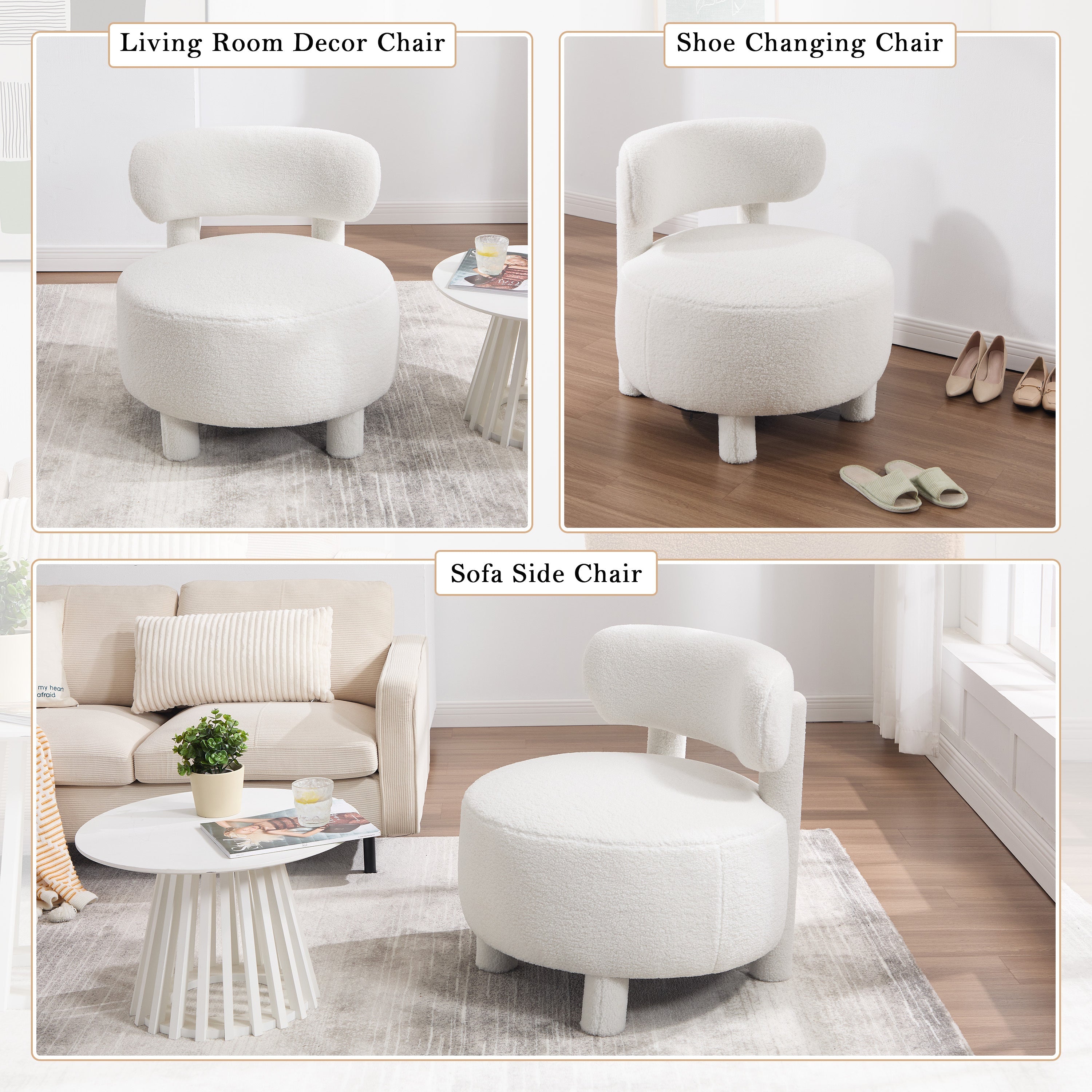 Fur/Teddy Fabric Armless Accent Chair with Curved Backrest