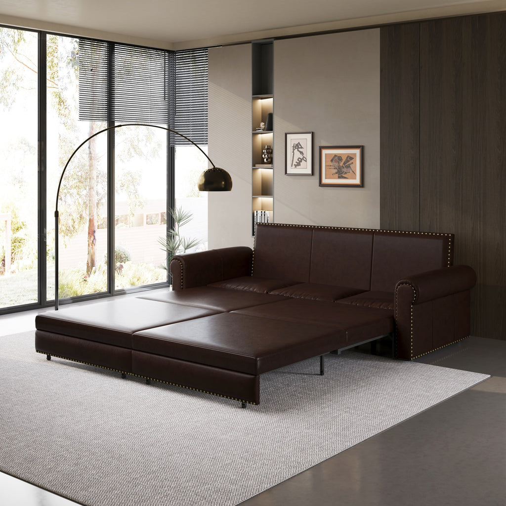3-in-1 Faux Leather Convertible Sleeper Sofa Bed