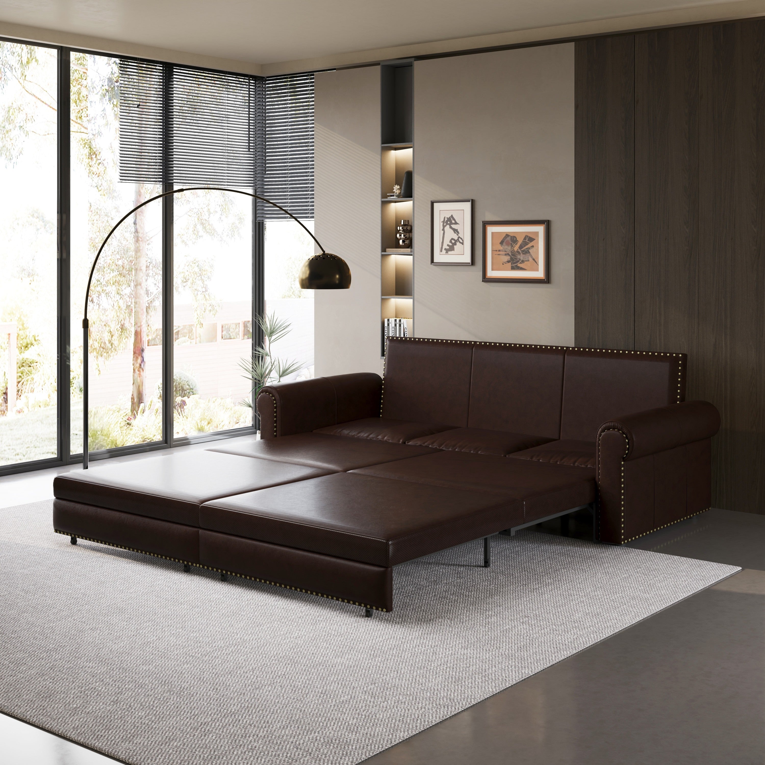 3-in-1 Faux Leather Convertible Sleeper Sofa Bed