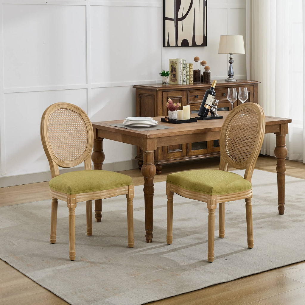 French Style Solid Wood Frame Linen Fabric Dining Chair (Set of 2)