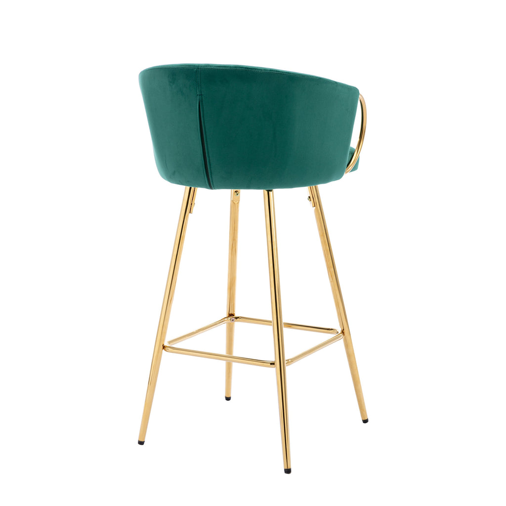 Velvet Bar Stools with Chrome Footrest and Base（Set of 2)