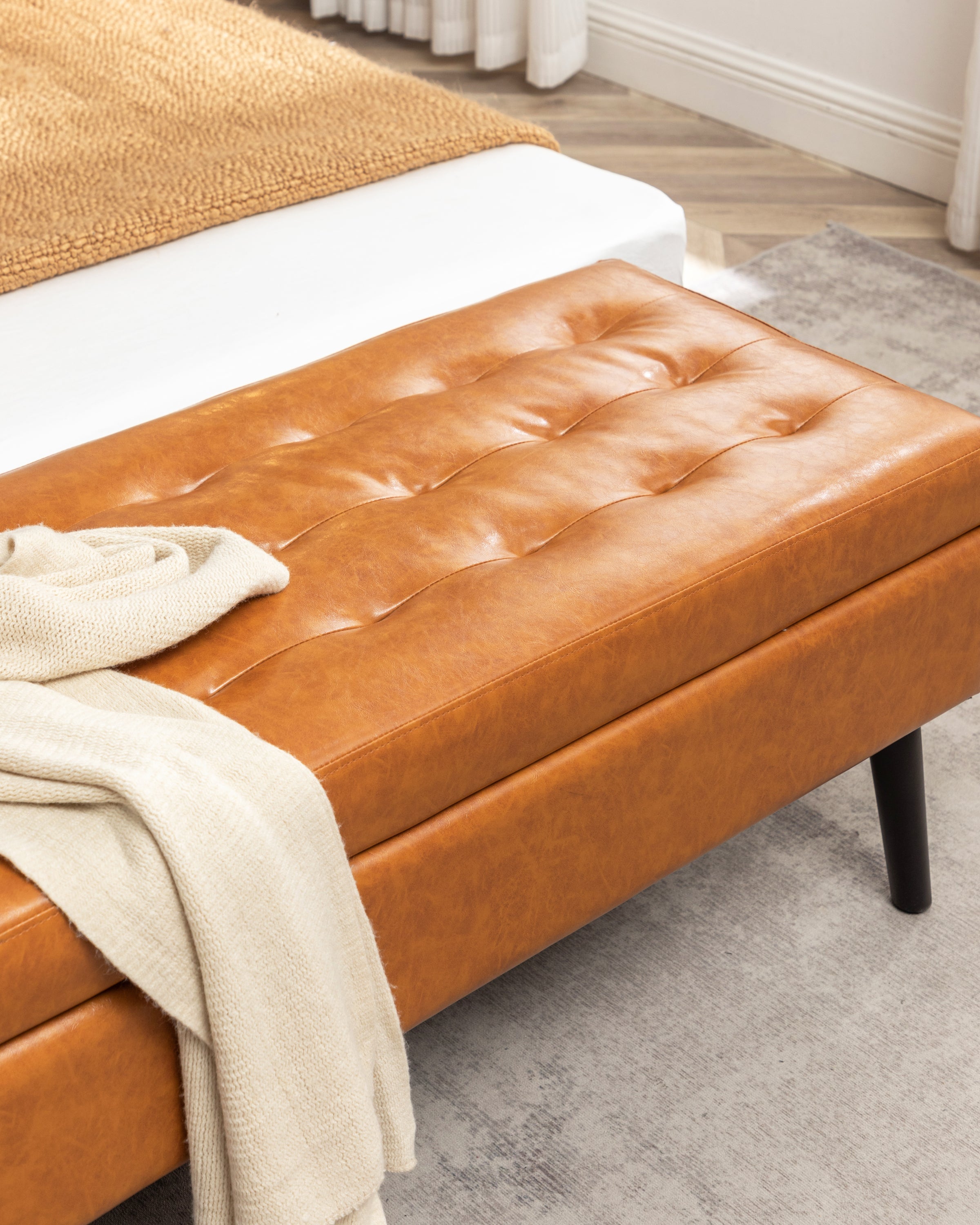 Brown PU Leather Storage Bench