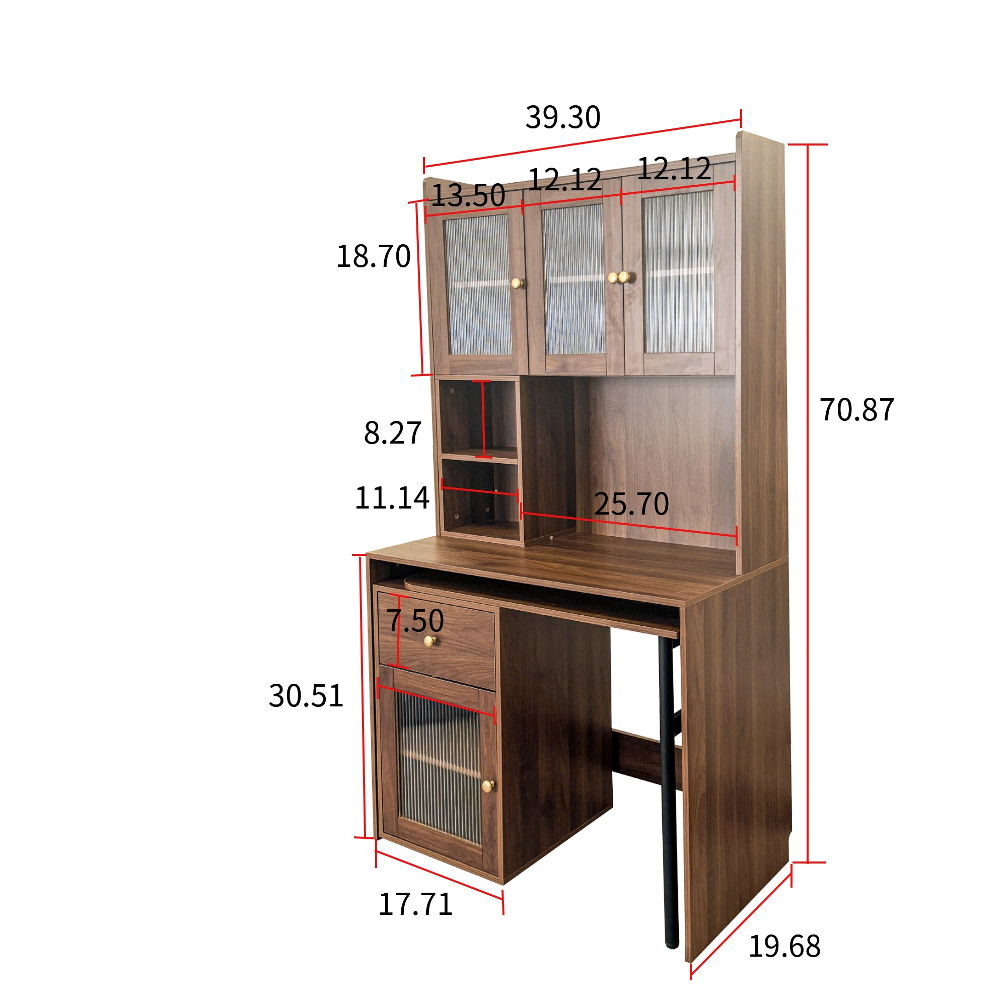 90 Degree Rotating Desktop Computer Desk with Glass Door for Home Office