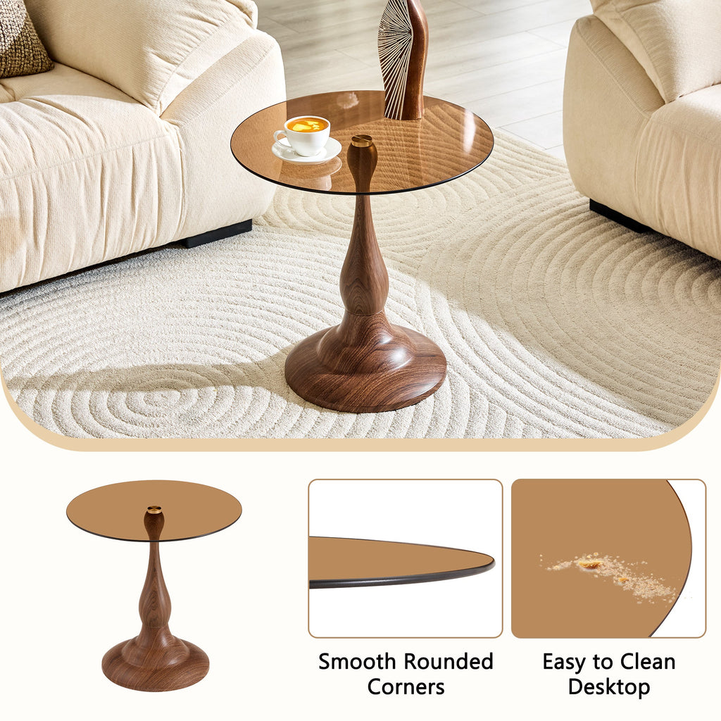 20" Small Luxury Metal Round Side Table with a Glass Top