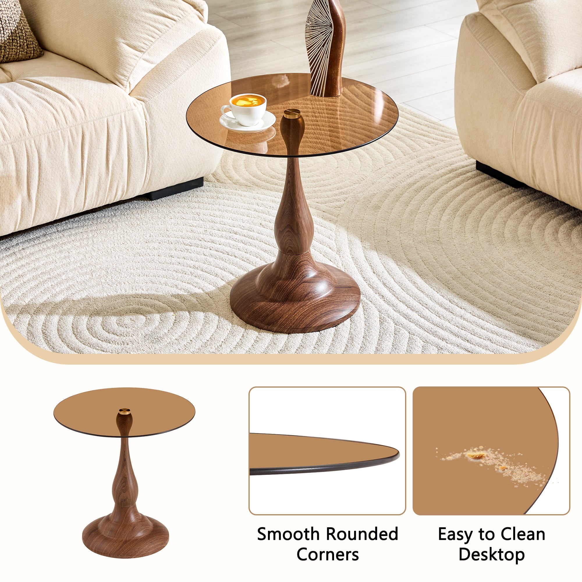20" Small Luxury Metal Round Side Table with a Glass Top