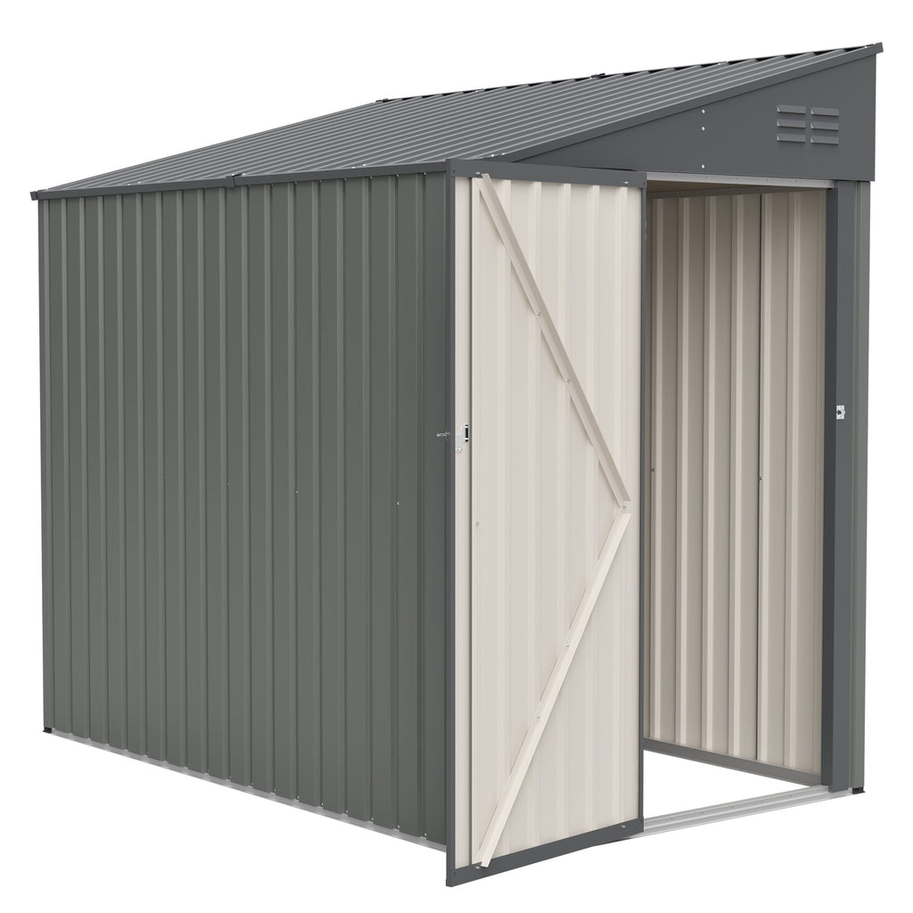 4x7 FT Lean To Shed Olive Grey Heavy Duty Steel Outdoor Garden Storage Case