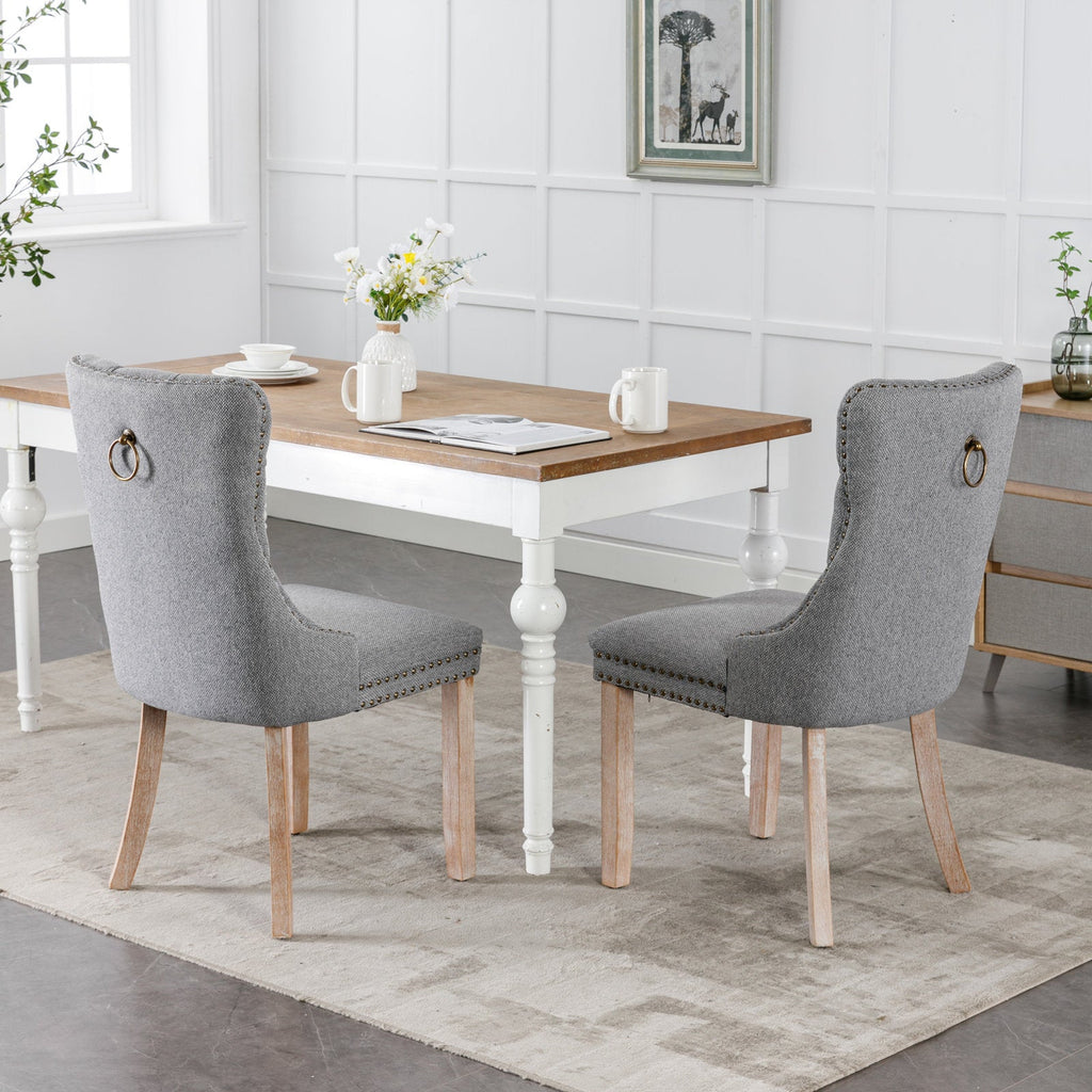 Linen Contemporary Tufted Flax Upholstered Dining Chairs (Set of 2)