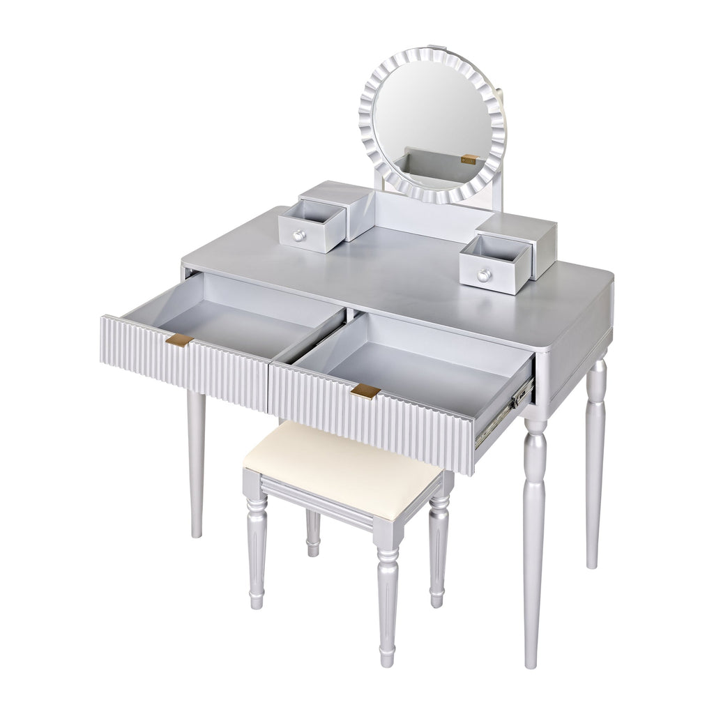 Luxury Vanity Desk with Round Mirror