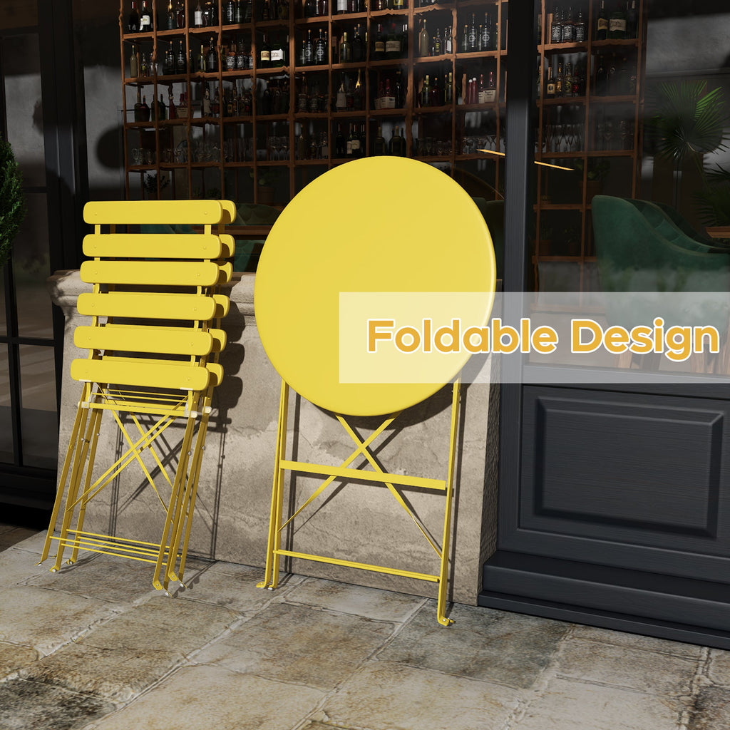 Yellow Bistro Table and 2 Chairs Foldable Outdoor Indoor Patio Coffee Set