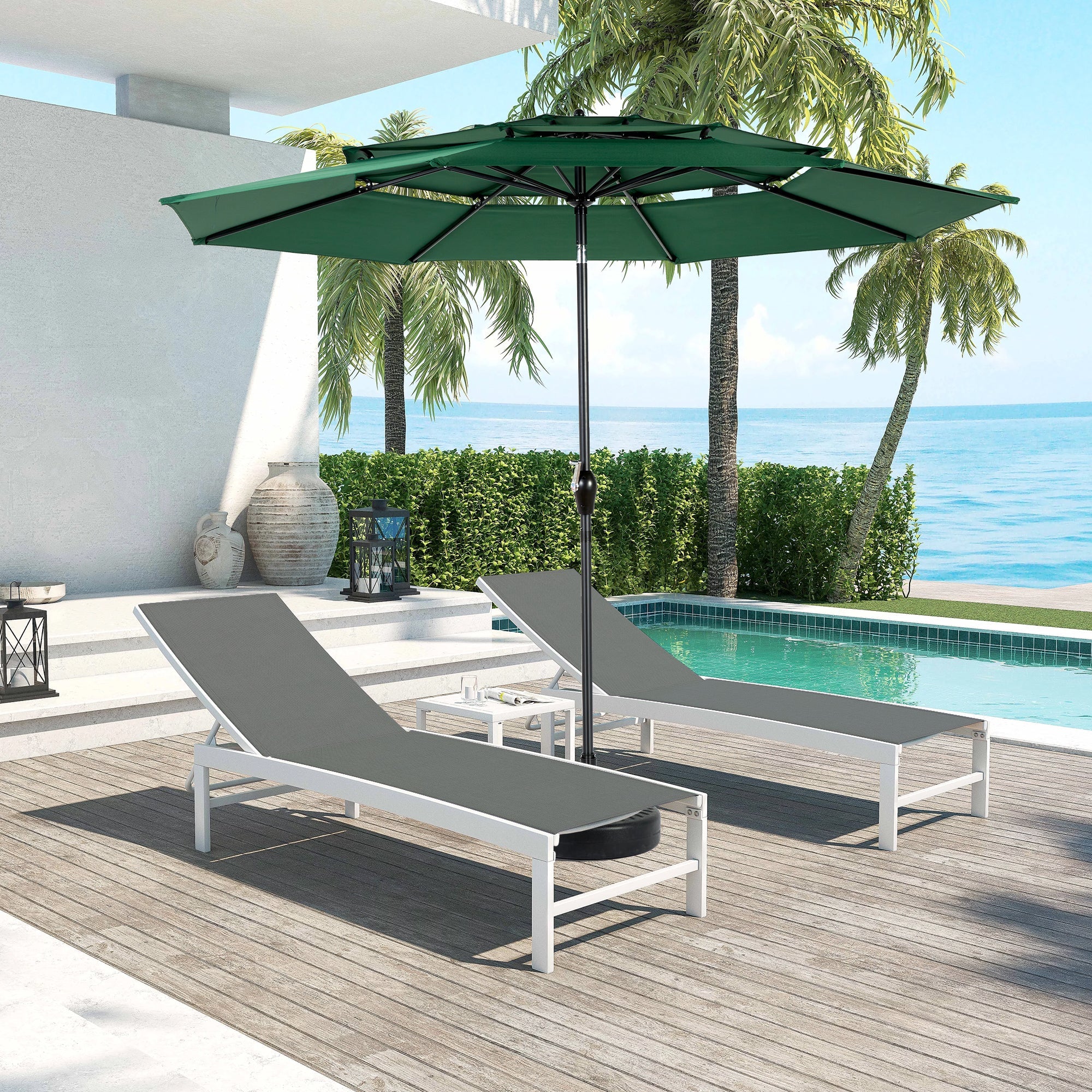 10ft 3-Tier Aluminium Patio Umbrella with Auto-Tilt (No Base)