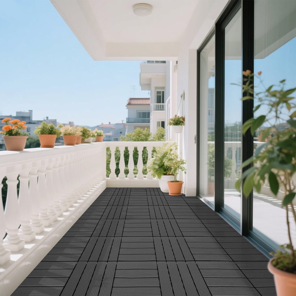 44 Pack 12x12 Plastic Interlocking Decking Tiles Waterproof Dark Gray