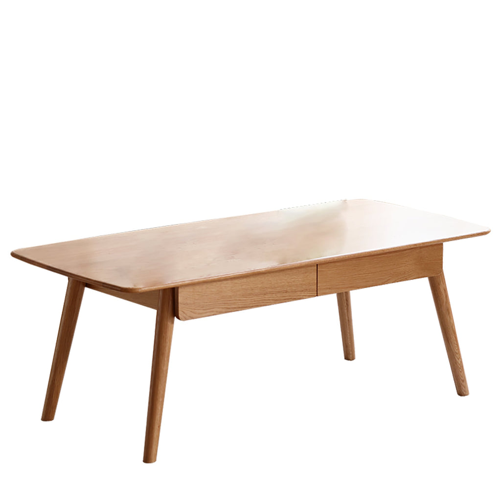 Low Table 100% Solid Wood 2-Drawer Natural Oak Coffee Table