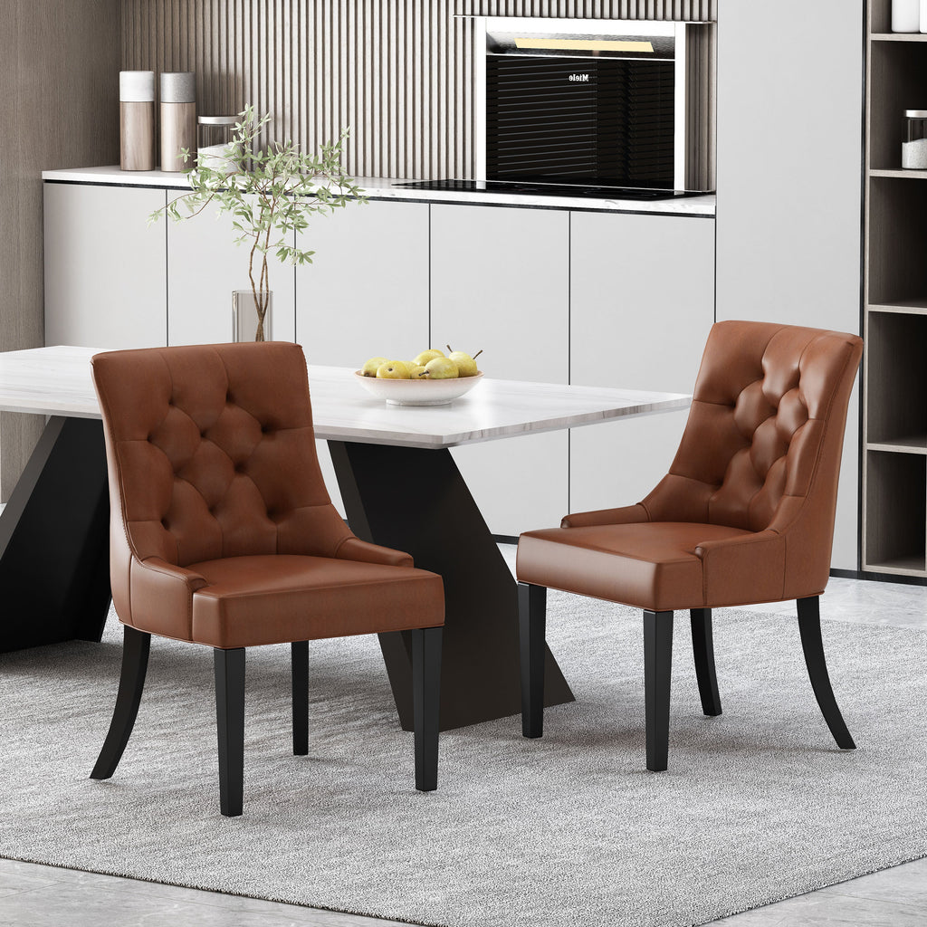 Contemporary  Light Brown PU Dining Chair (Set of 2)