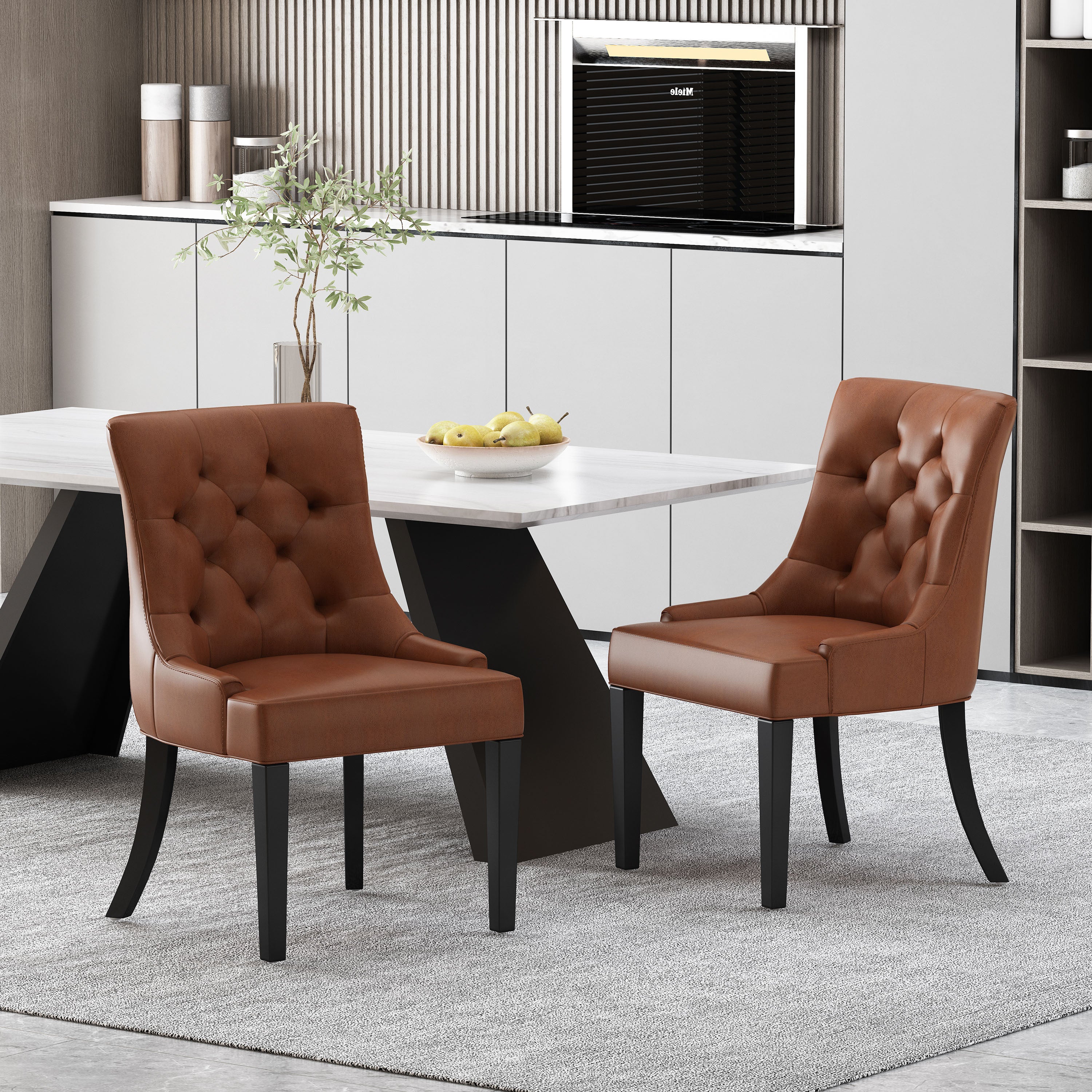Contemporary  Light Brown PU Dining Chair (Set of 2)