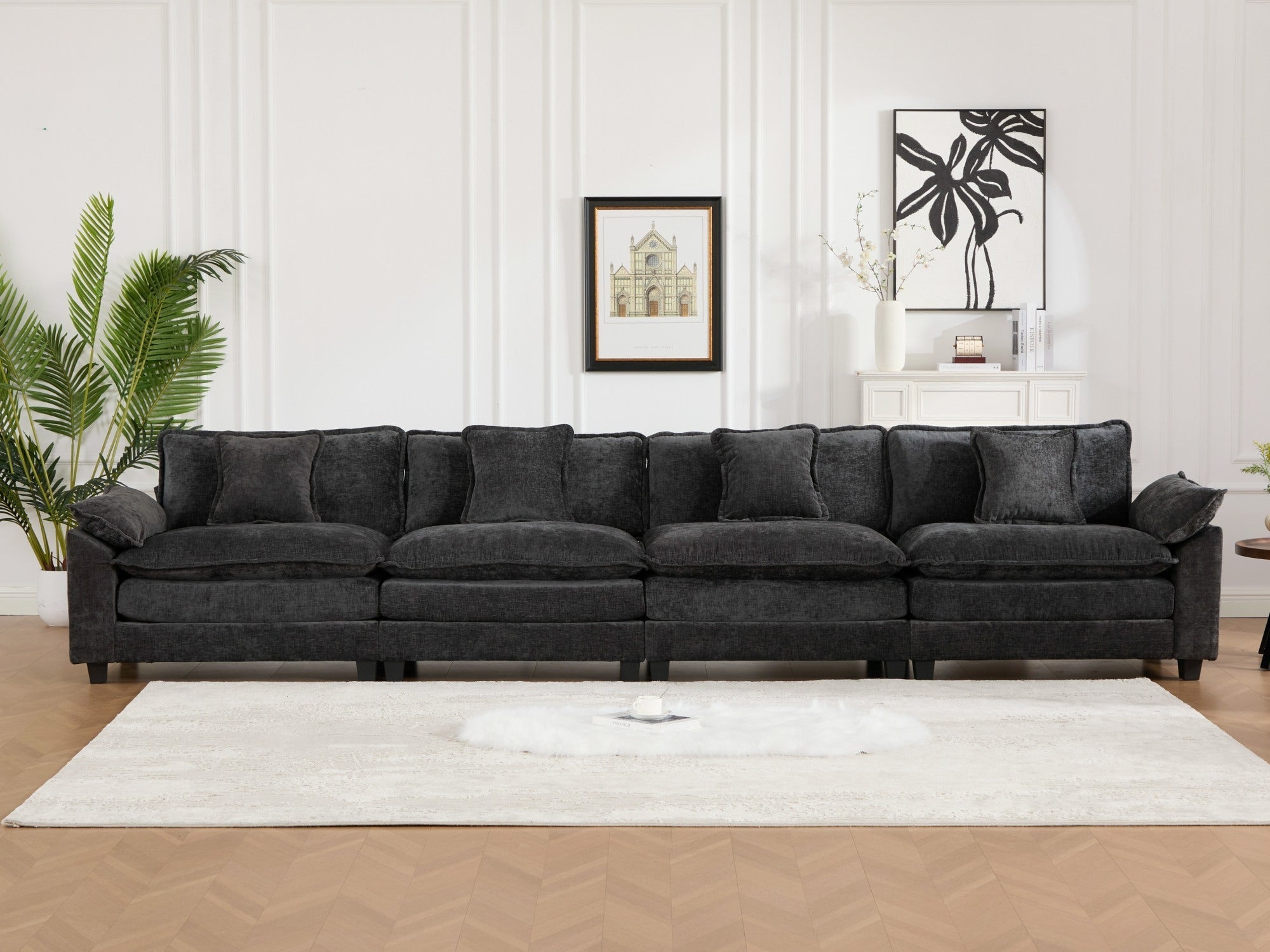 Modern Comfy Upholstered Seat Cushion Sectional Couch (Ottoman is Not Included)