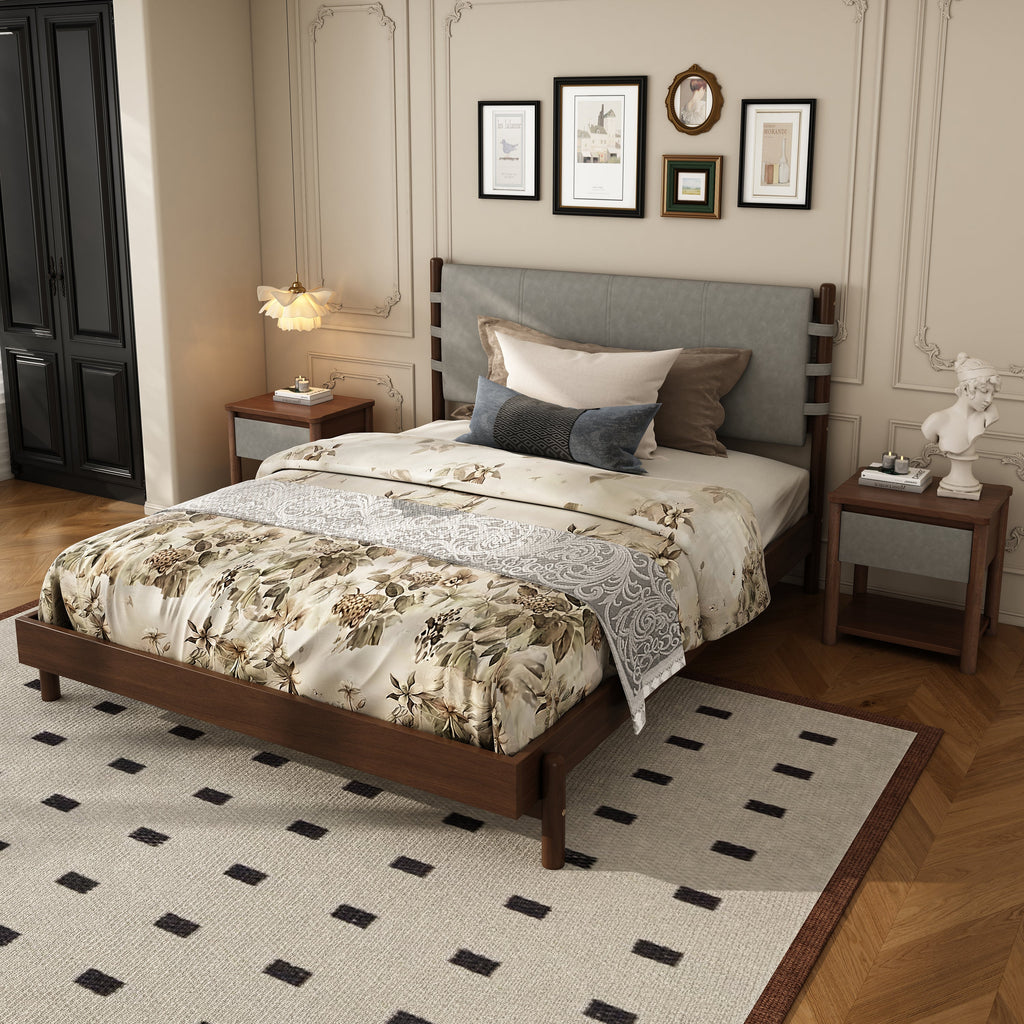 Modern Queen Bed Frame Set with 2 Nightstands