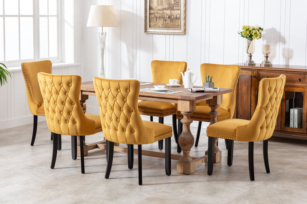 Modern Velvet Upholstered Wing-Back Dining Chairs (Set of 2)
