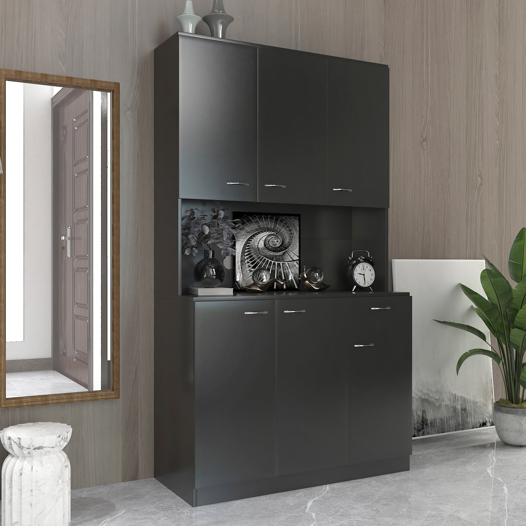 70.87' Tall White Kitchen Cabinet with 6-Doors