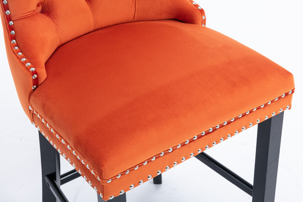 Contemporary Velvet Upholstered Barstools with Button Tufted Decoration (Set of 2)