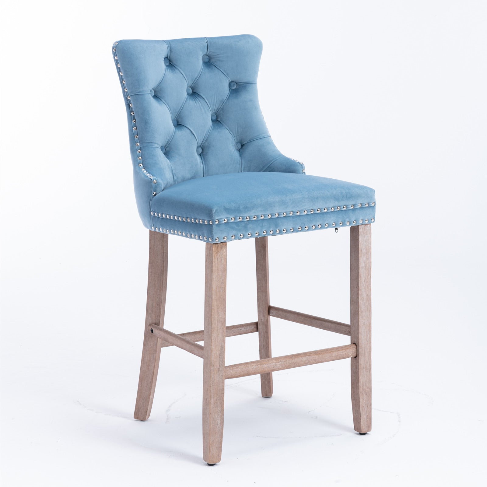 Contemporary Velvet Upholstered Barstools with Button Tufted Decoration (Set of 2)