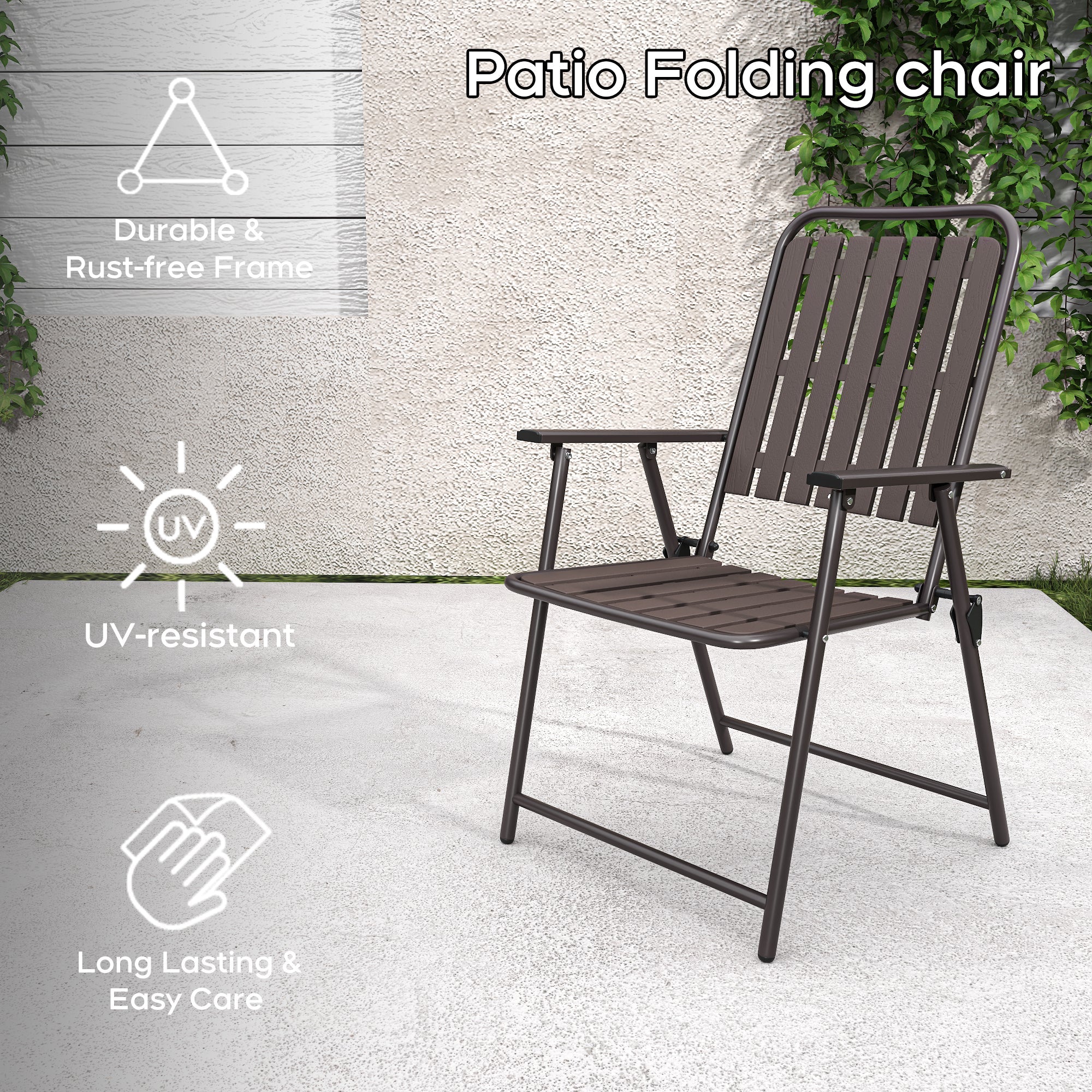 2-Piece Folding Chair 350lb Capacity Rust-Resistant Stain-Proof for Balcony Garden