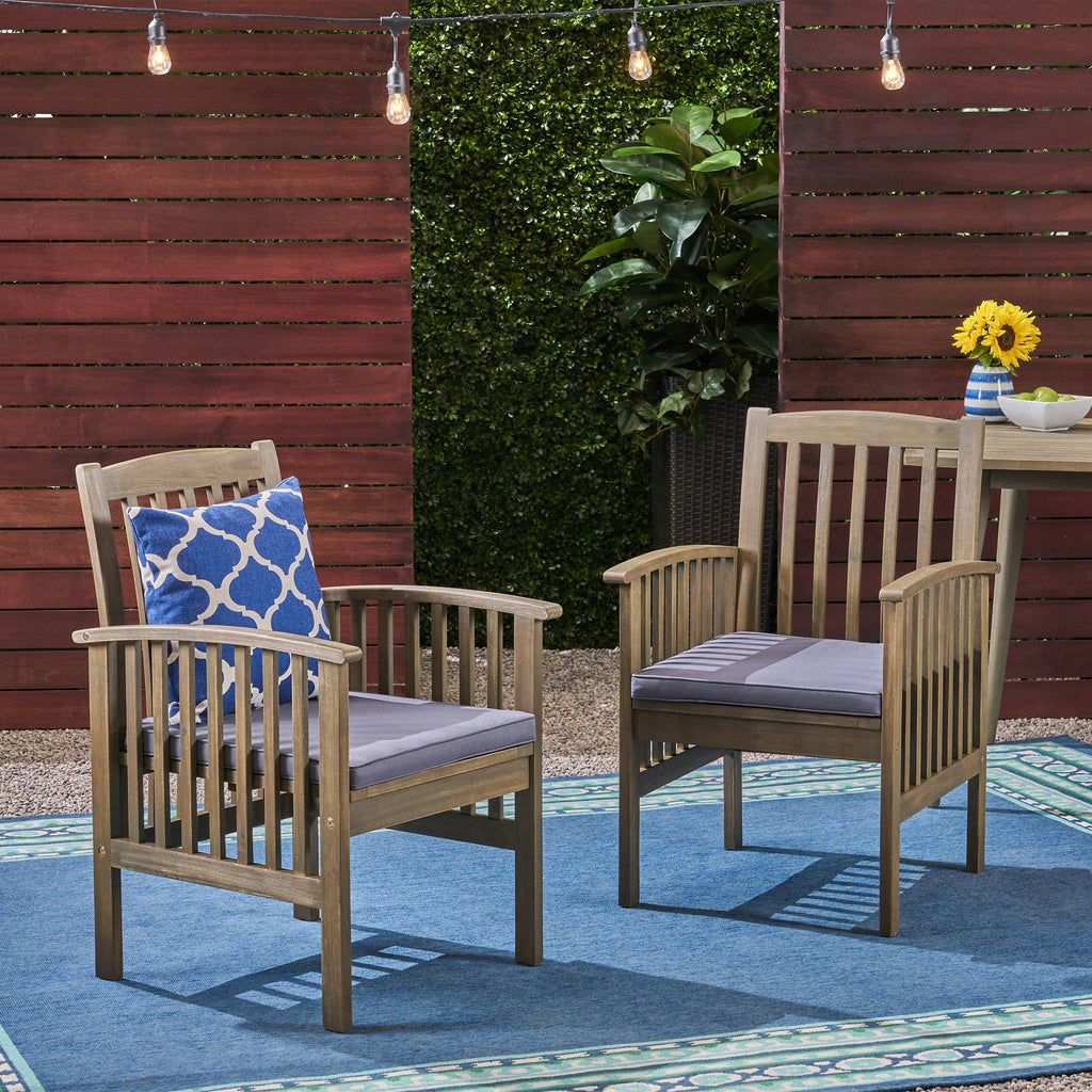 Outdoor 2PCS Acacia Wood Dining Chair Set with Cushions