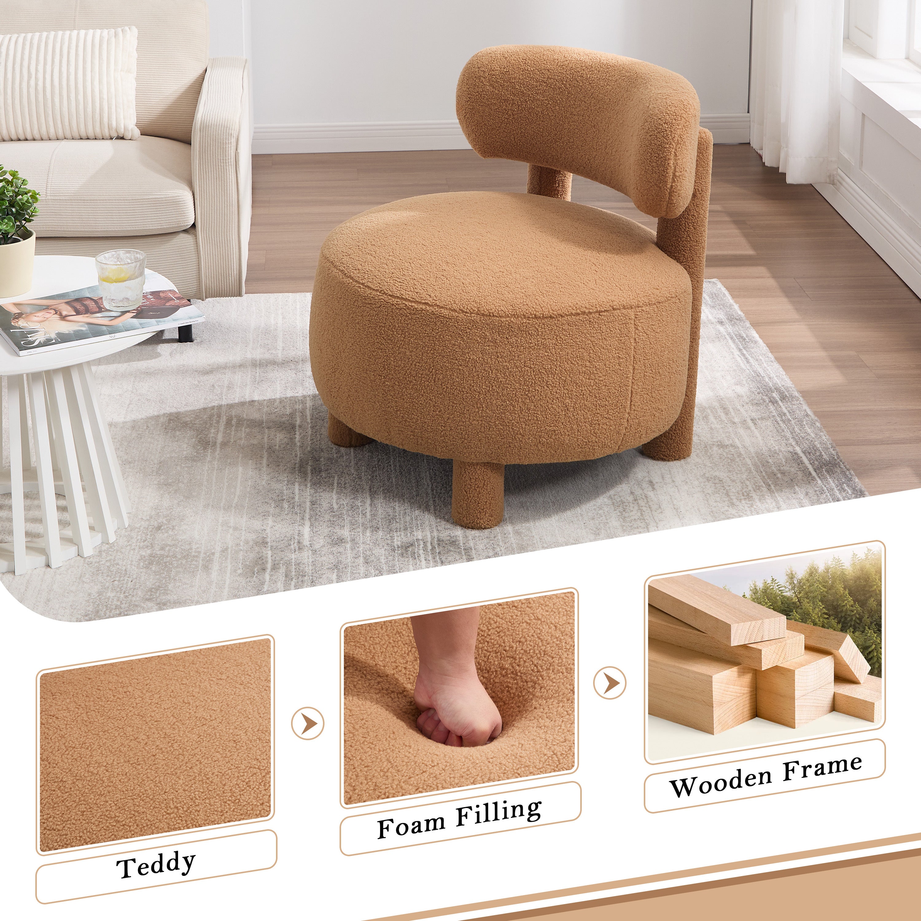 Fur/Teddy Fabric Armless Accent Chair with Curved Backrest