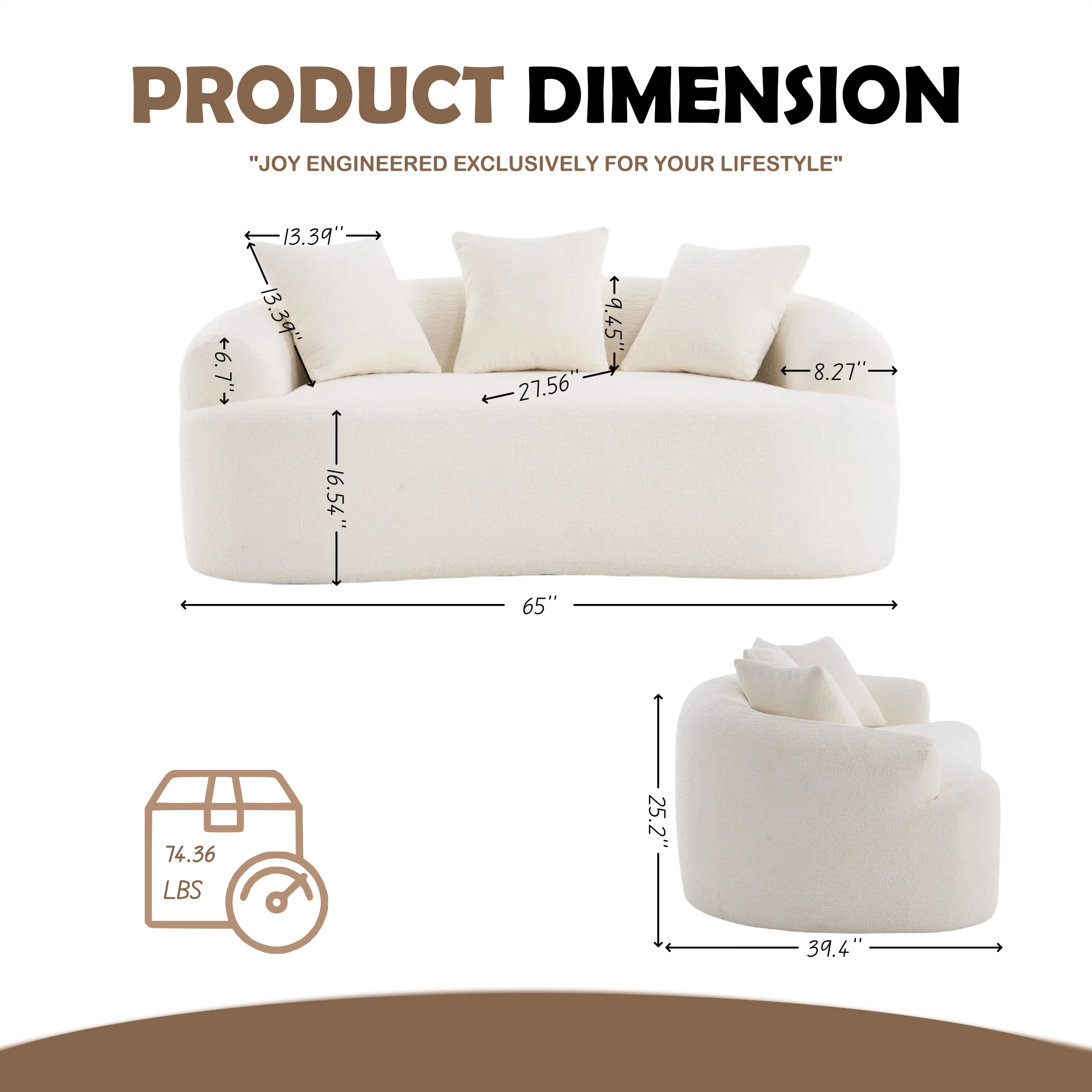 Loveseat Sofa with Wood Grain Chenille Fabric