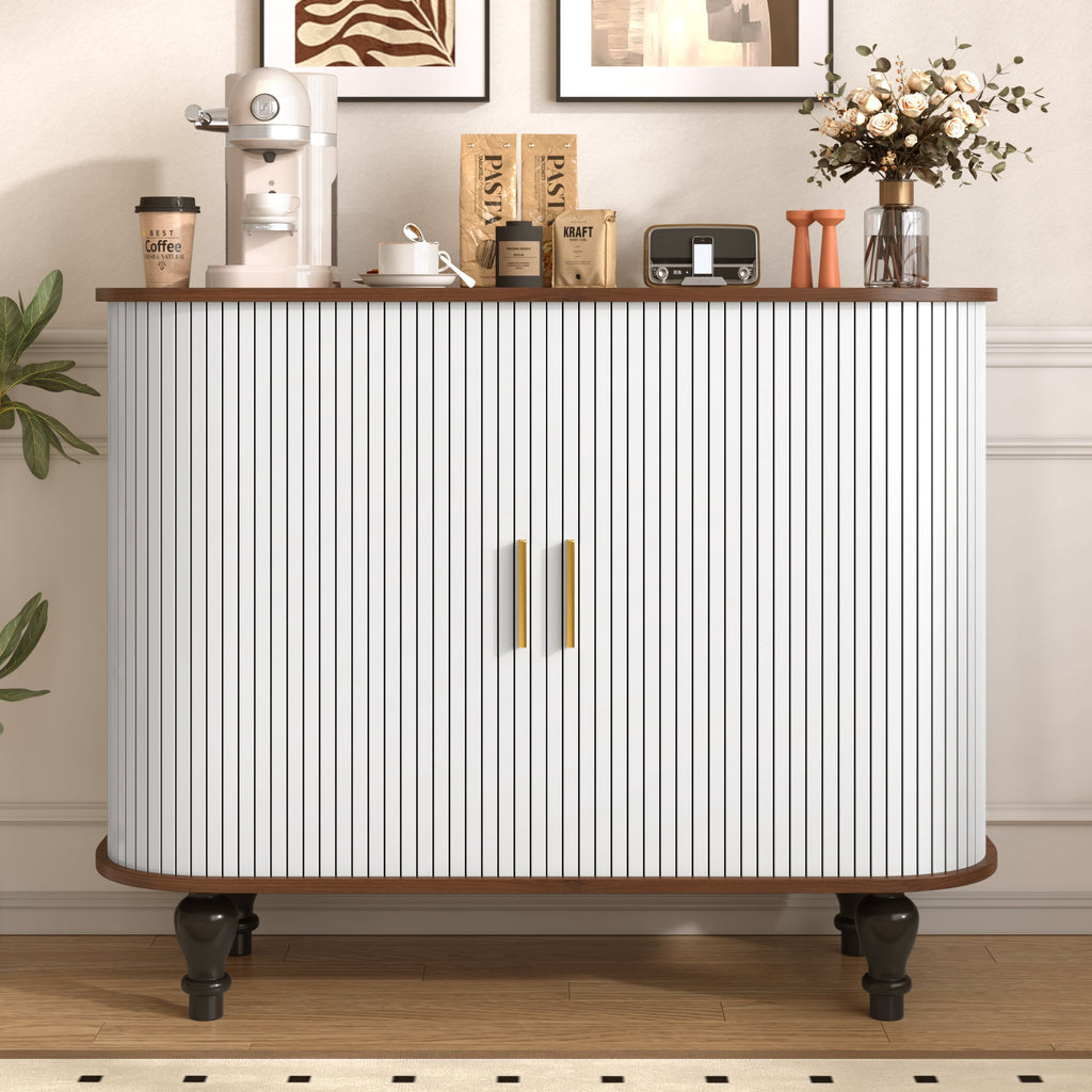 39" Fluted Liquor and Coffee Bar Cabinet with Wine Racks Glass Holders Storage