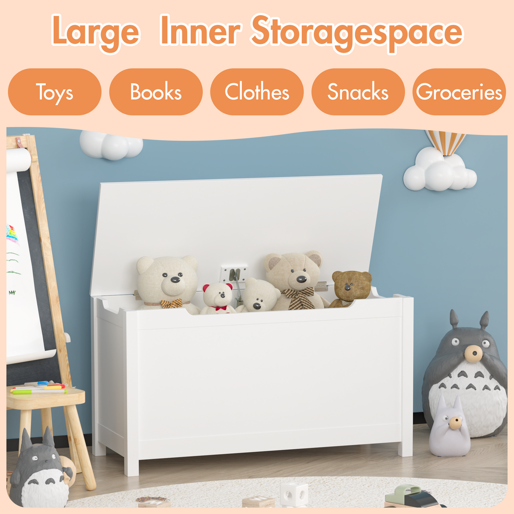 Kids Wooden Toy Box Storage with Safety Hinged Lid for Ages 2+