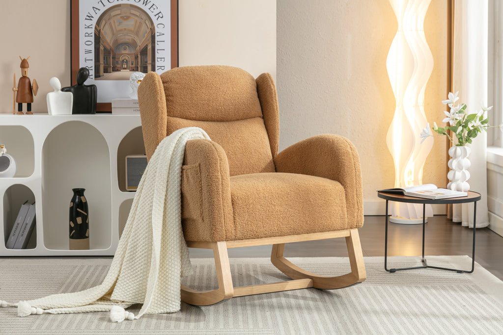 Teddy Fabric Rocking Chair with Packet Wood Legs