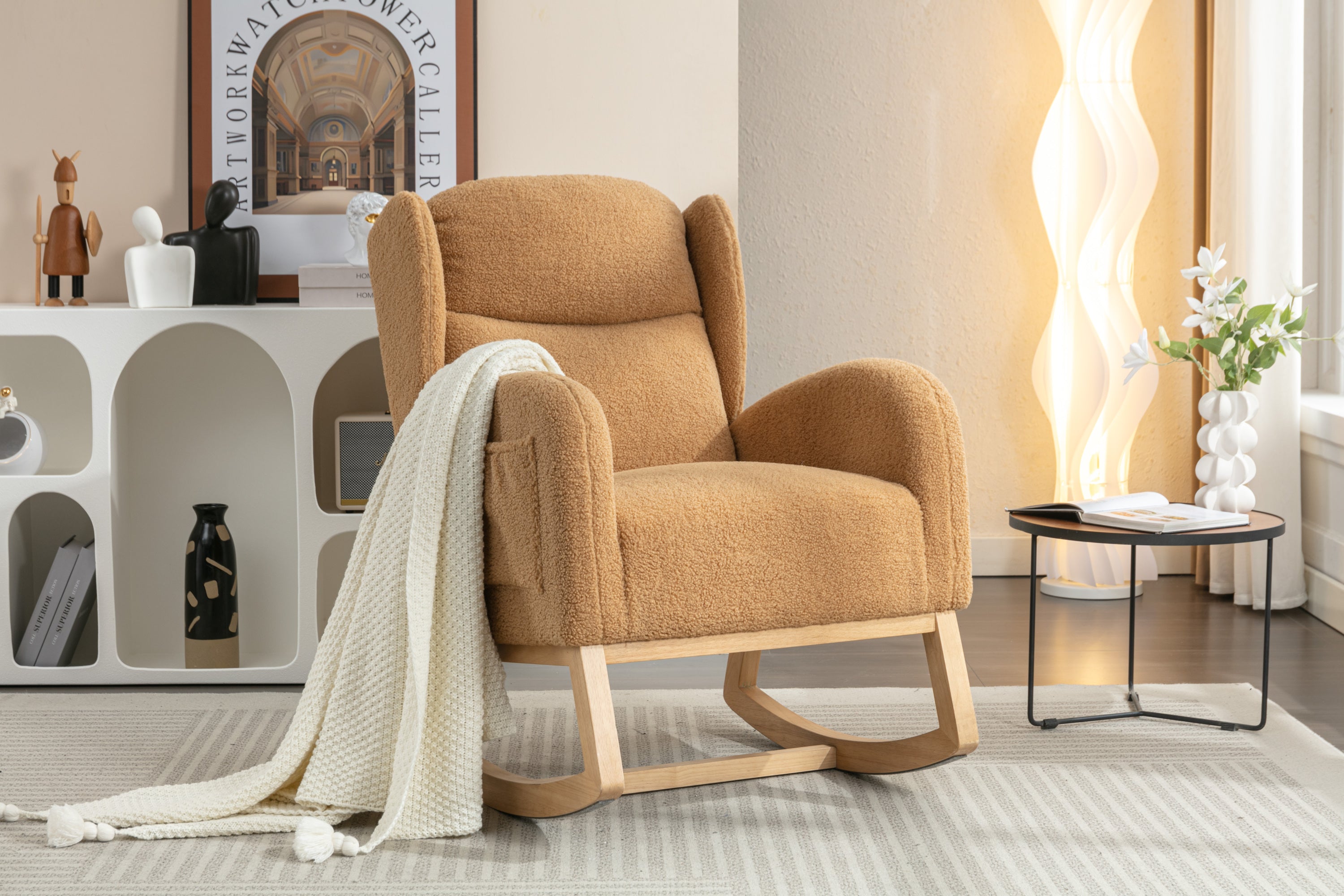 Teddy Fabric Rocking Chair with Packet Wood Legs