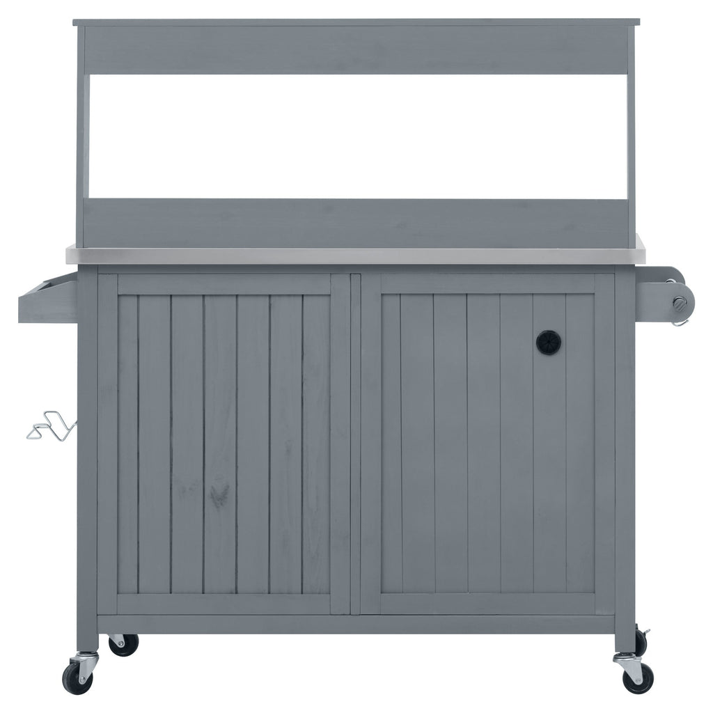 54.1" Outdoor Kitchen Island with High Shelf, Stainless Steel Top & Storage Cabinet