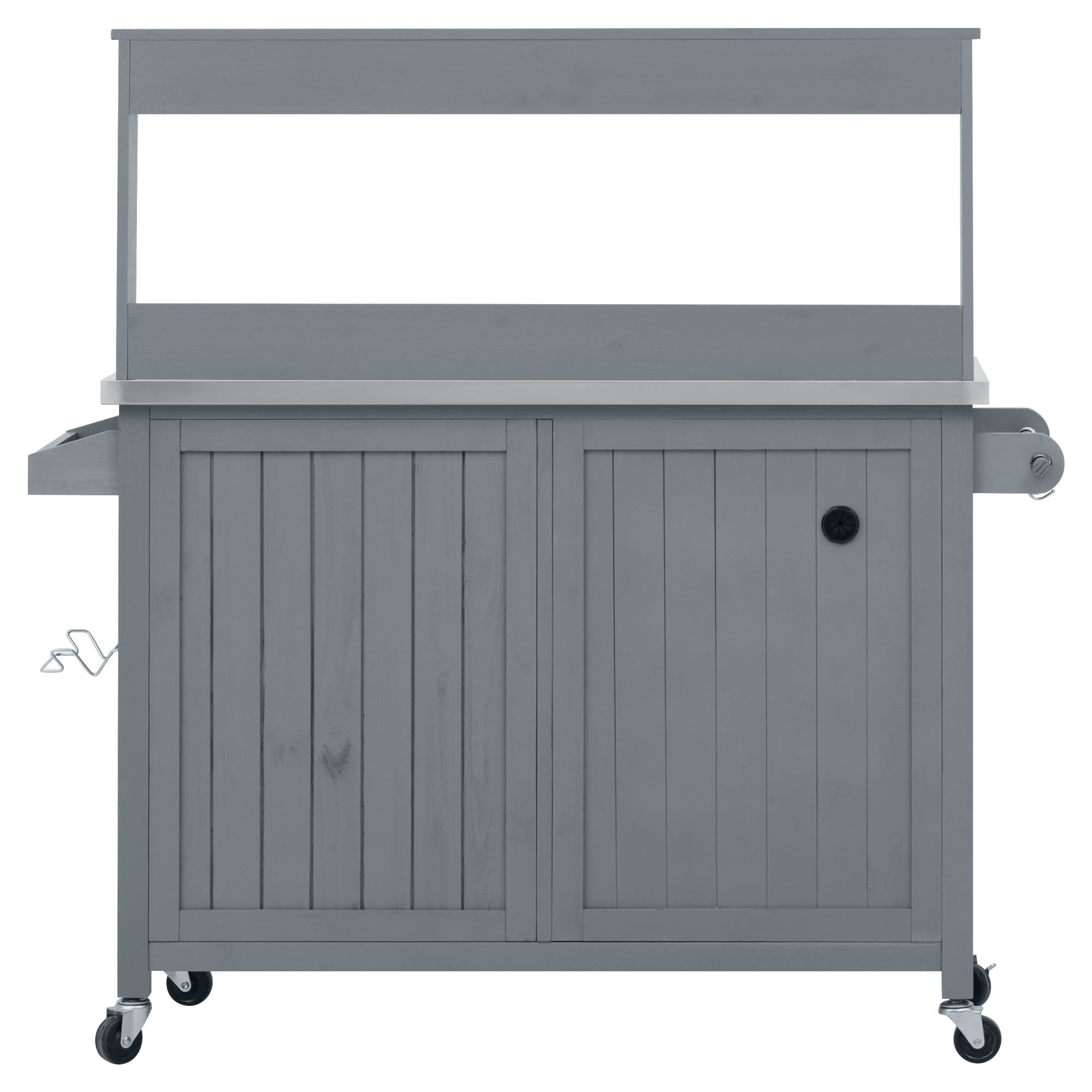 54.1" Outdoor Kitchen Island with High Shelf, Stainless Steel Top & Storage Cabinet