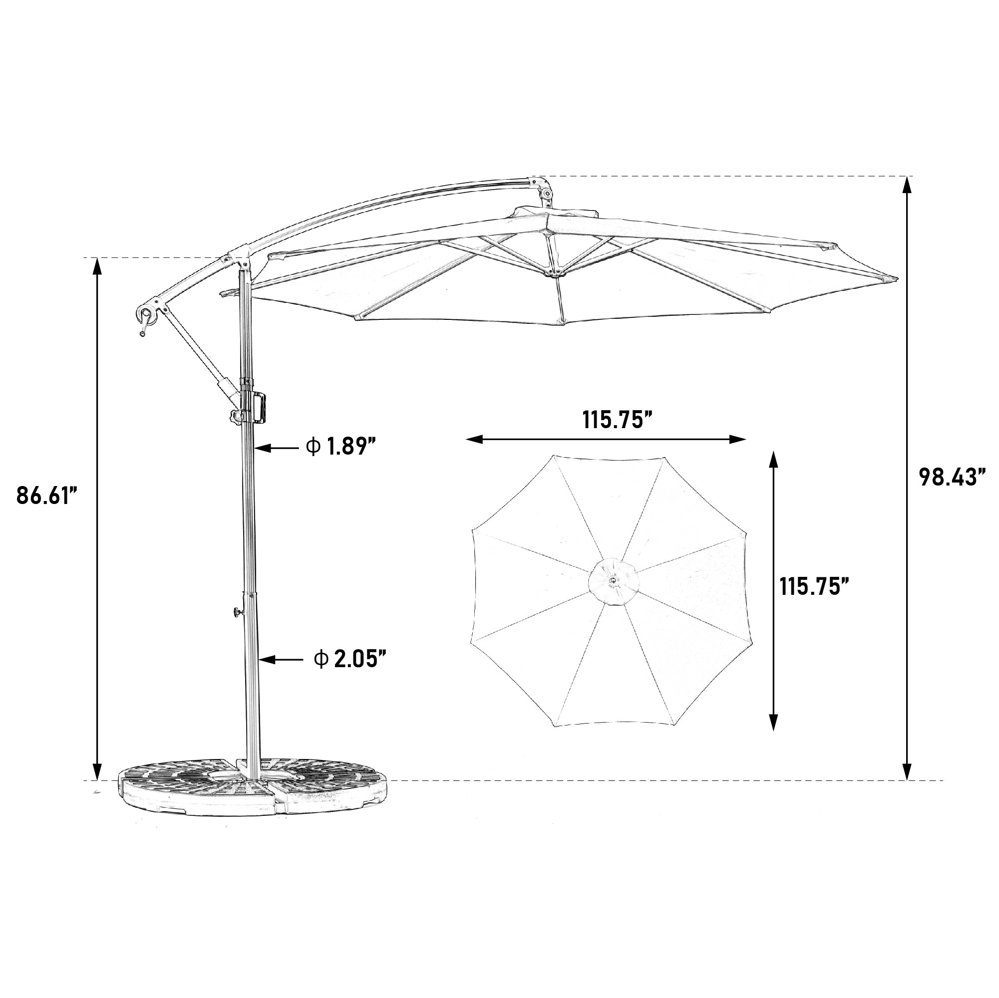 10ft Offset Patio Umbrella w/Tilt & Polyester Shade & 8 Ribs – No Base