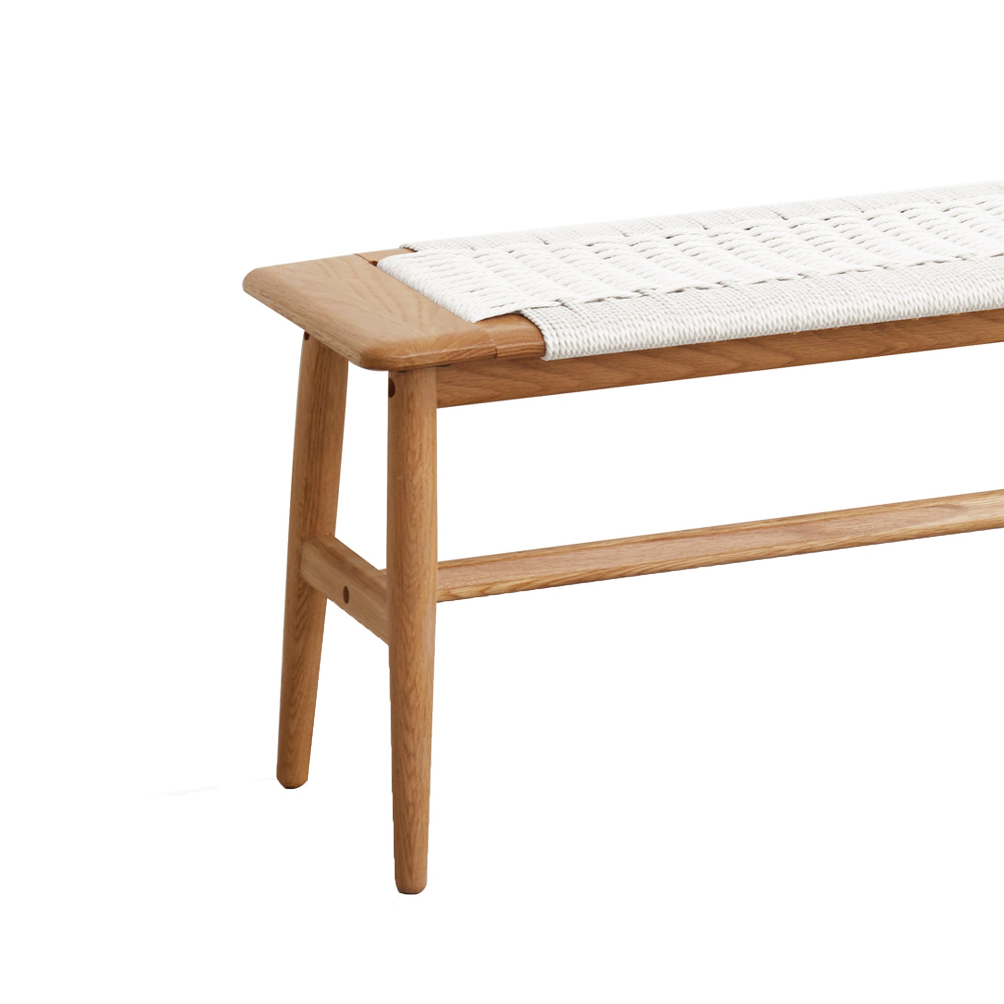 Woven Design Oak  Dining Bench with Handwoven Cane Seat