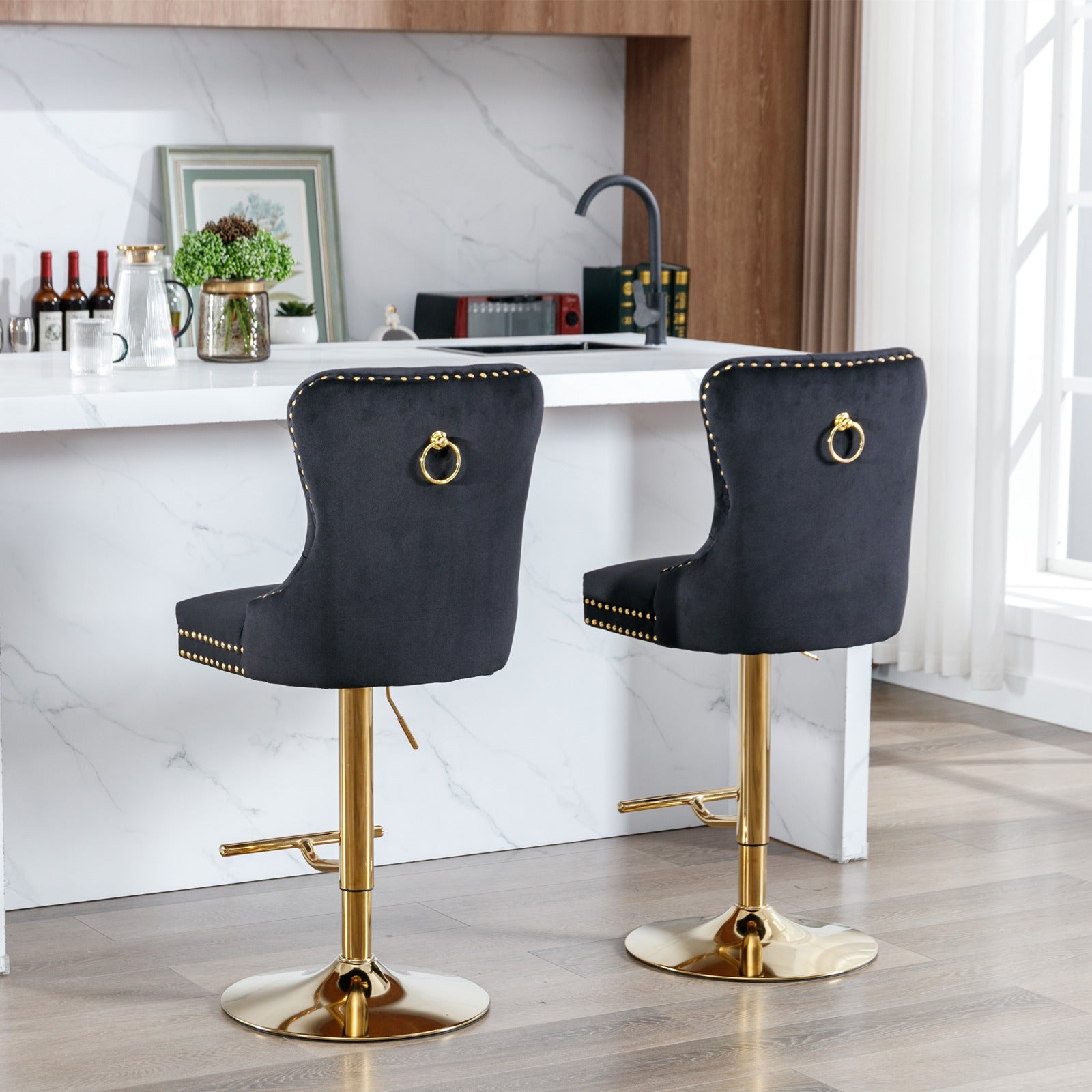 Modern Upholstered Swivel Velvet Barstools (Set of 2)