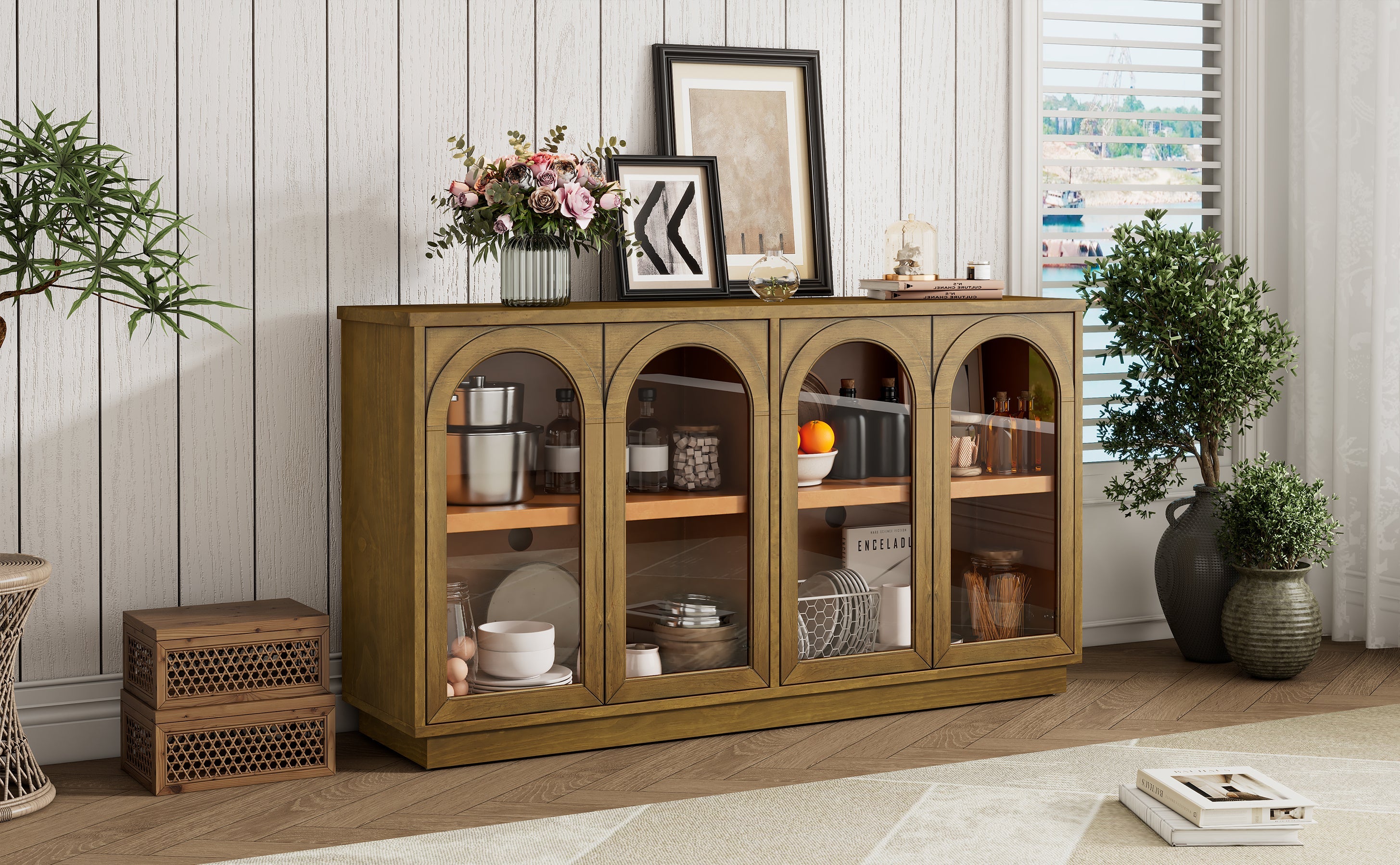 4-Door Large Arched Buffet  Storage Cabinet