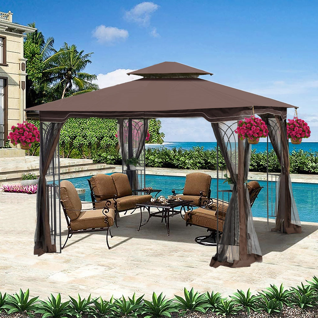 Patio Gazebo Tent with Ventilated Double Roof and Mosquito Net for Backyard or Garden