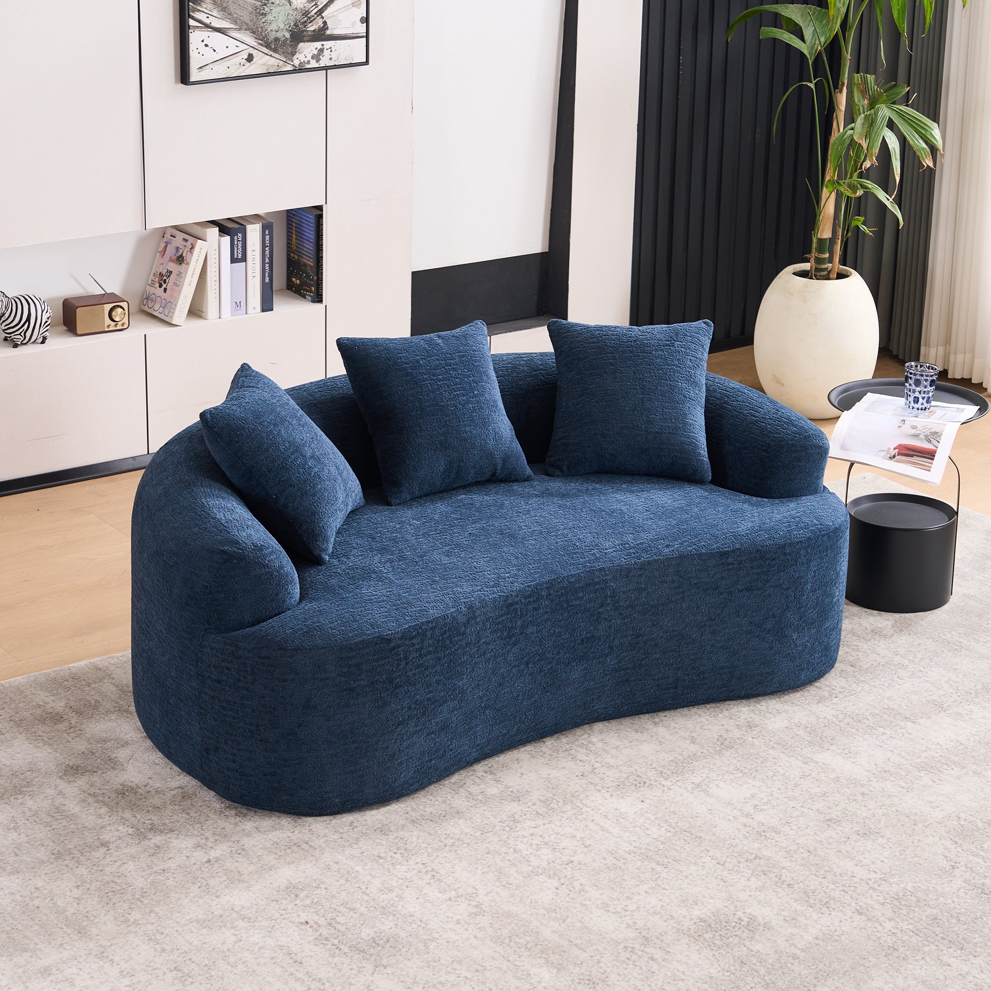 Loveseat Sofa with Wood Grain Chenille Fabric