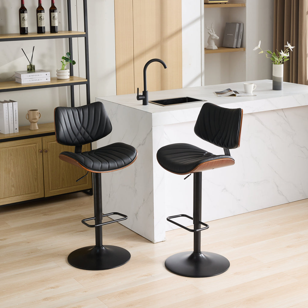 Mid Century Walnut Bentwood Bar Stools (Set of 2)