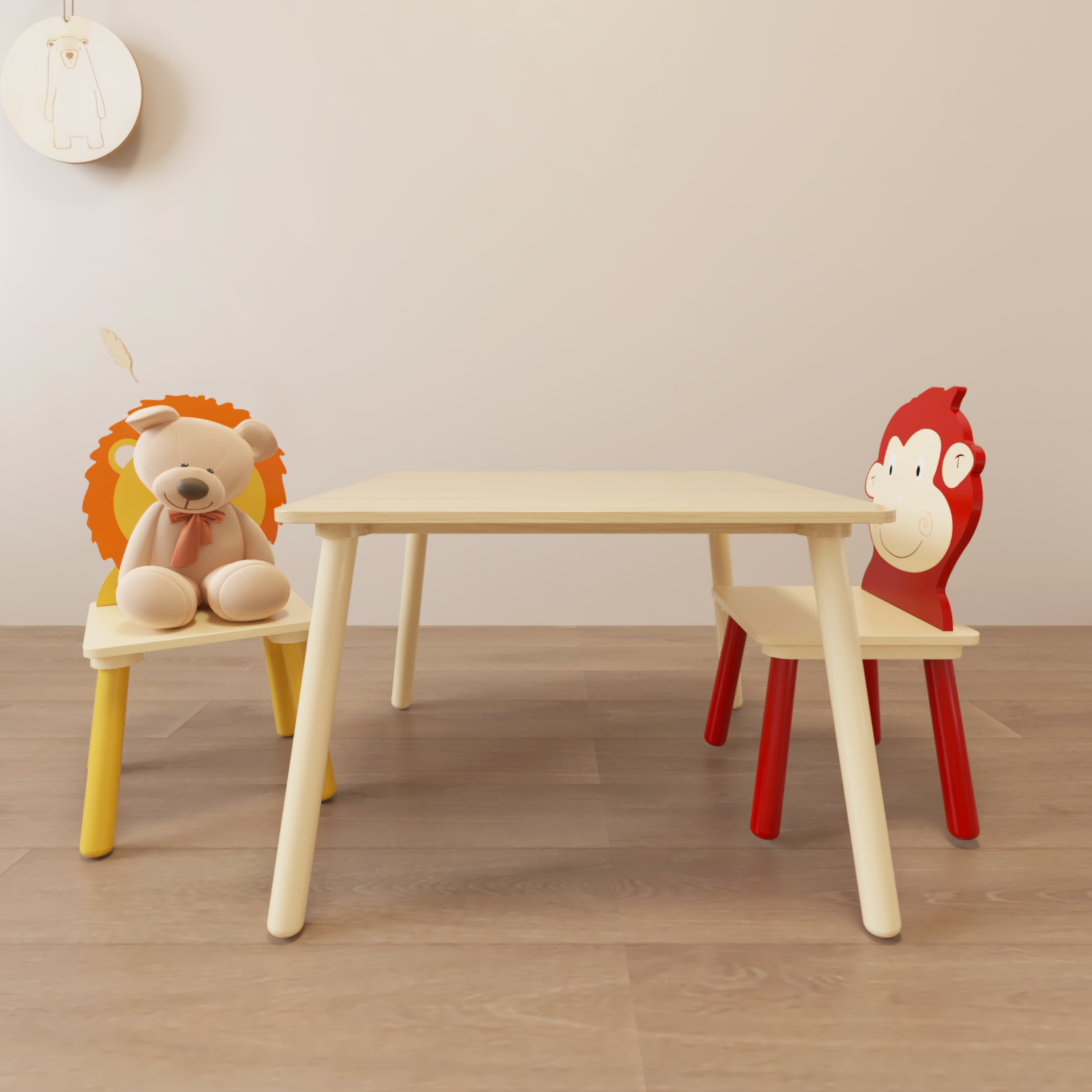 Kids Wooden Table and 2 Chairs Set