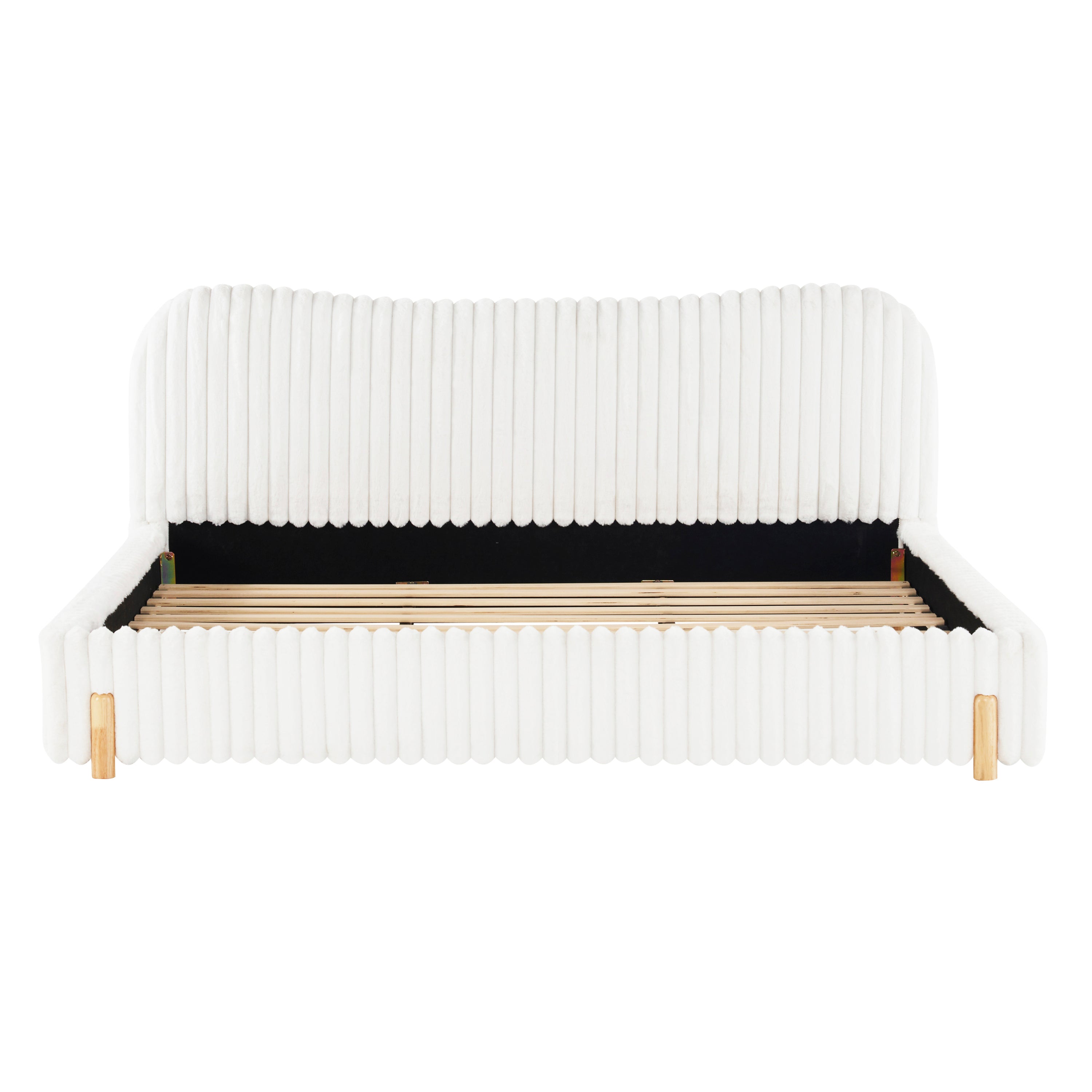 Sleek White Boucle Upholstered Bed with Wavy Headboard
