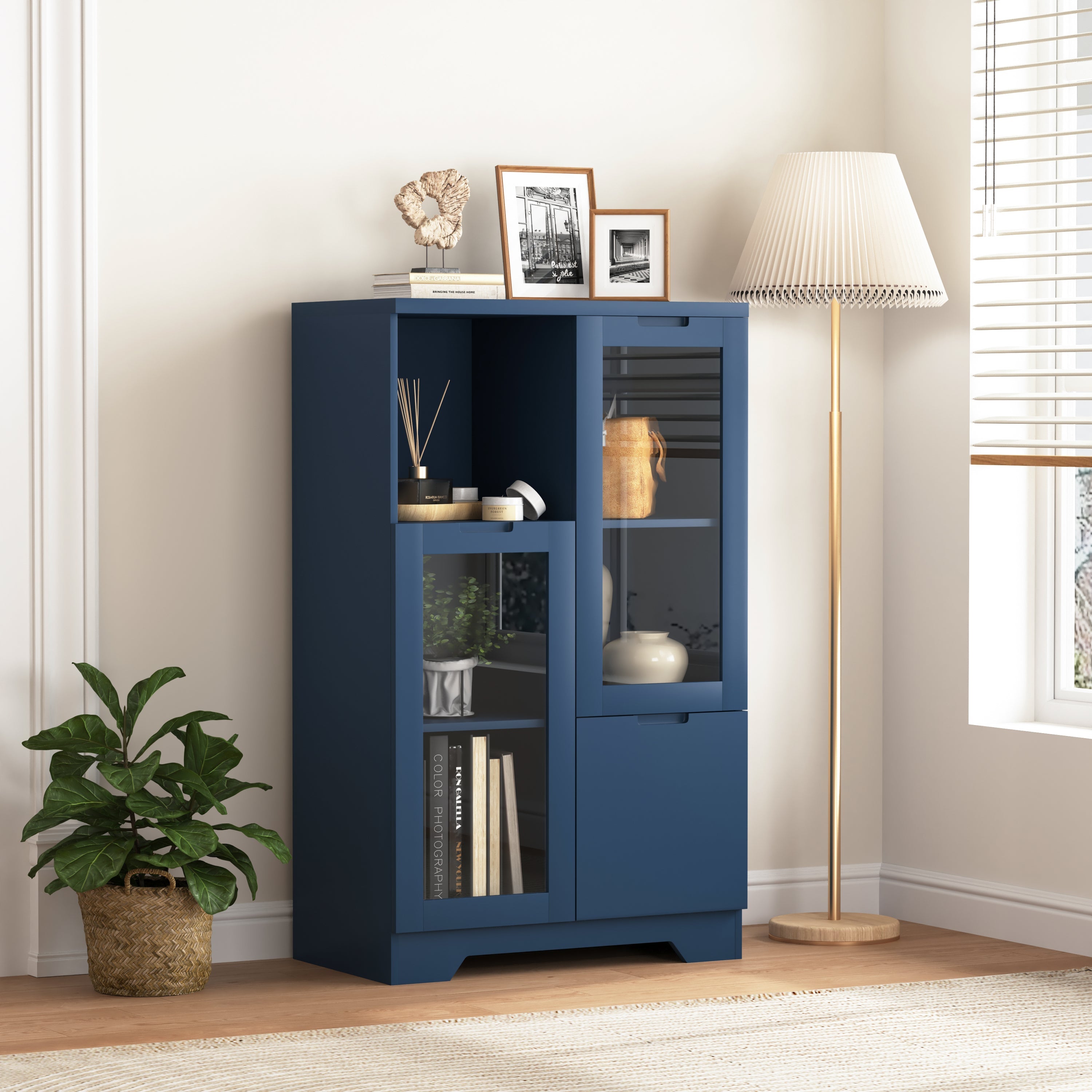 MDF Painted Cabinet with Glass Doors