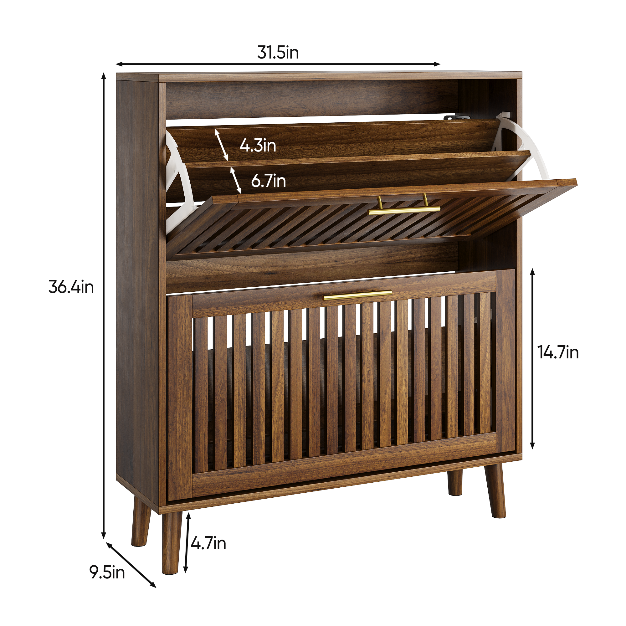 Medieval Modern Walnut Shoe Storage Cabinet