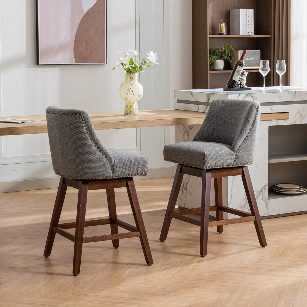 Upholstered Swivel Counter Height Bar Stools with Nailhead Trim (Set of 2)
