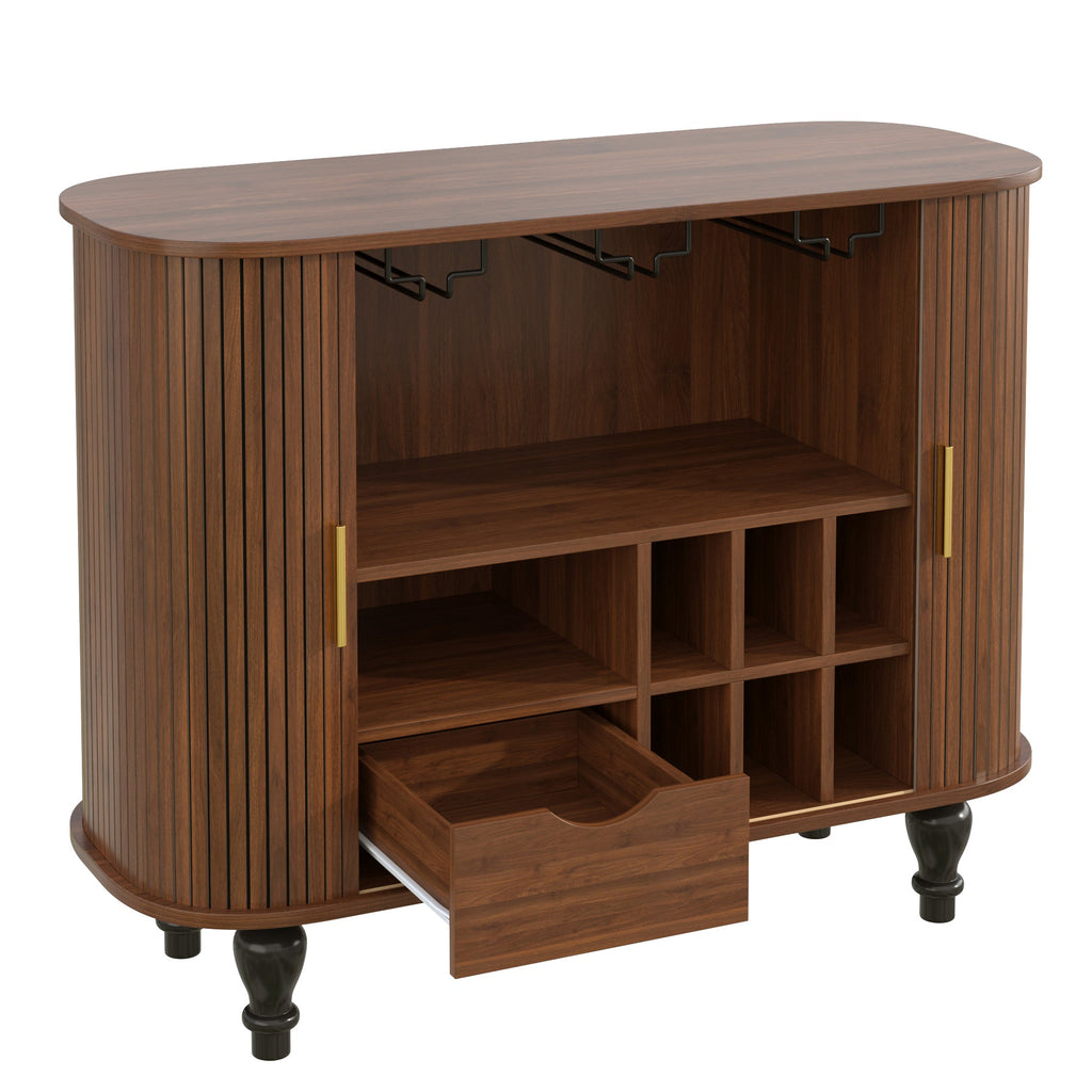 39" Fluted Liquor and Coffee Bar Cabinet with Wine Racks Glass Holders Storage