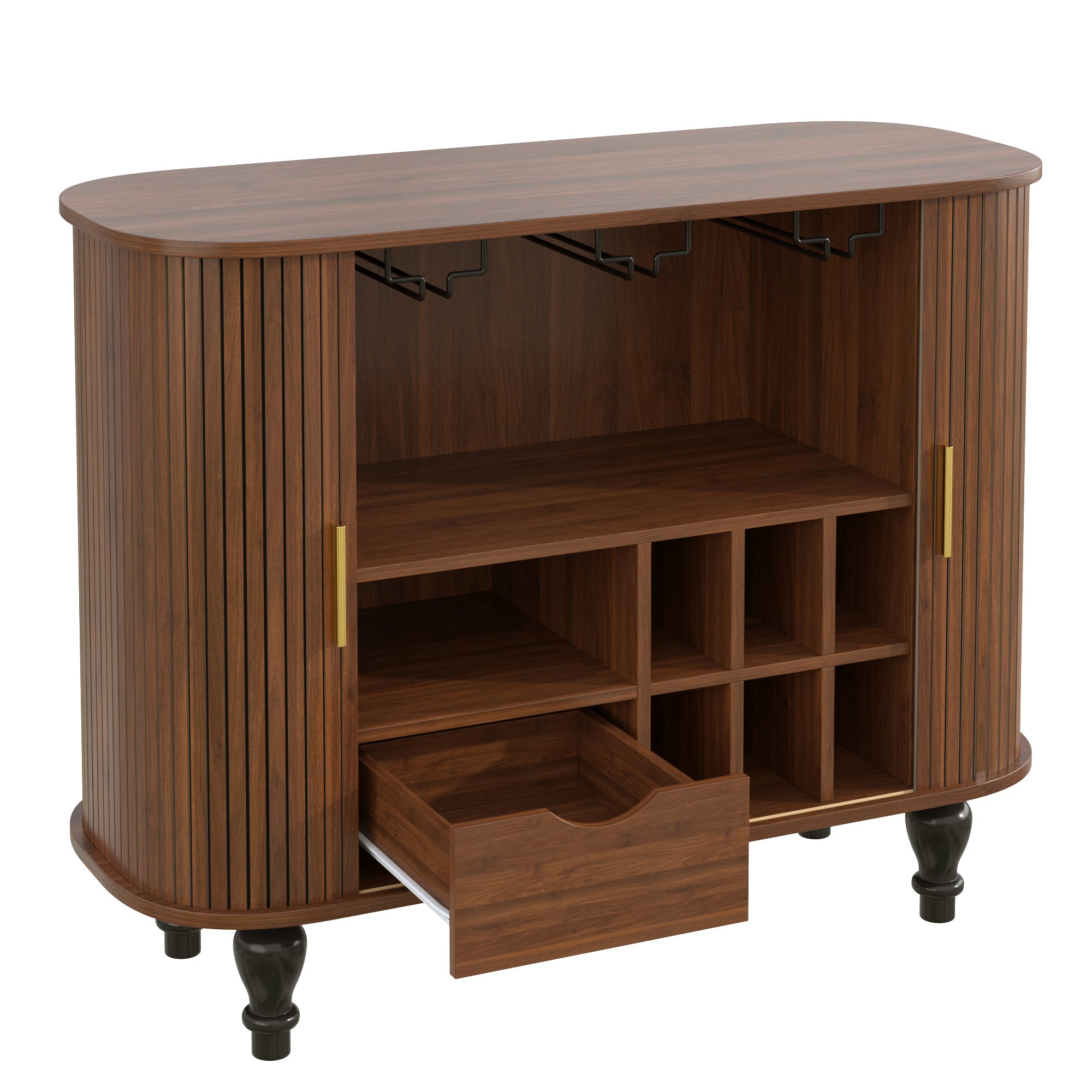 39" Fluted Liquor and Coffee Bar Cabinet with Wine Racks Glass Holders Storage