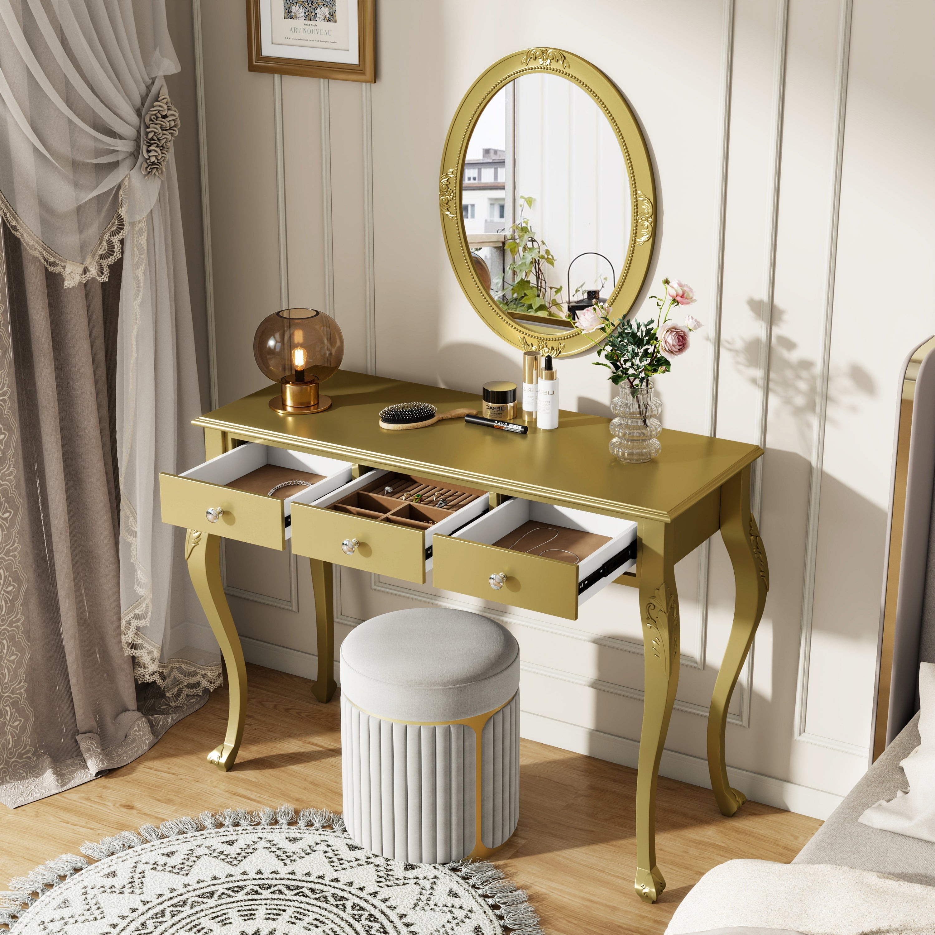 Luxury Makeup Vanity Desk with Oval Mirror