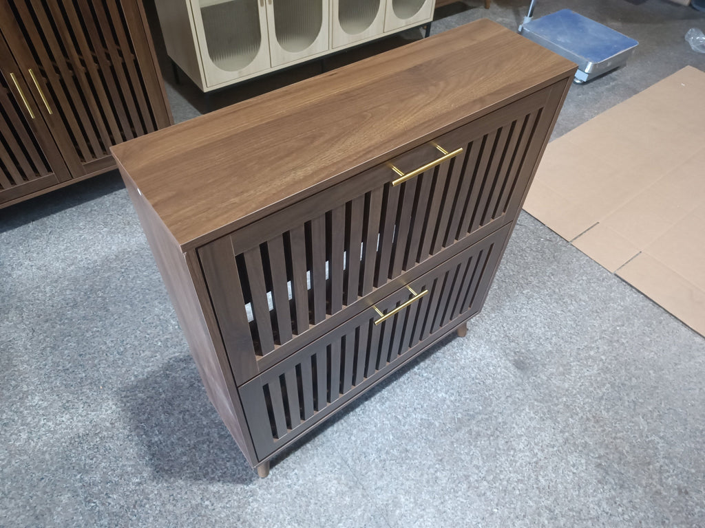 Medieval Modern Walnut Shoe Storage Cabinet